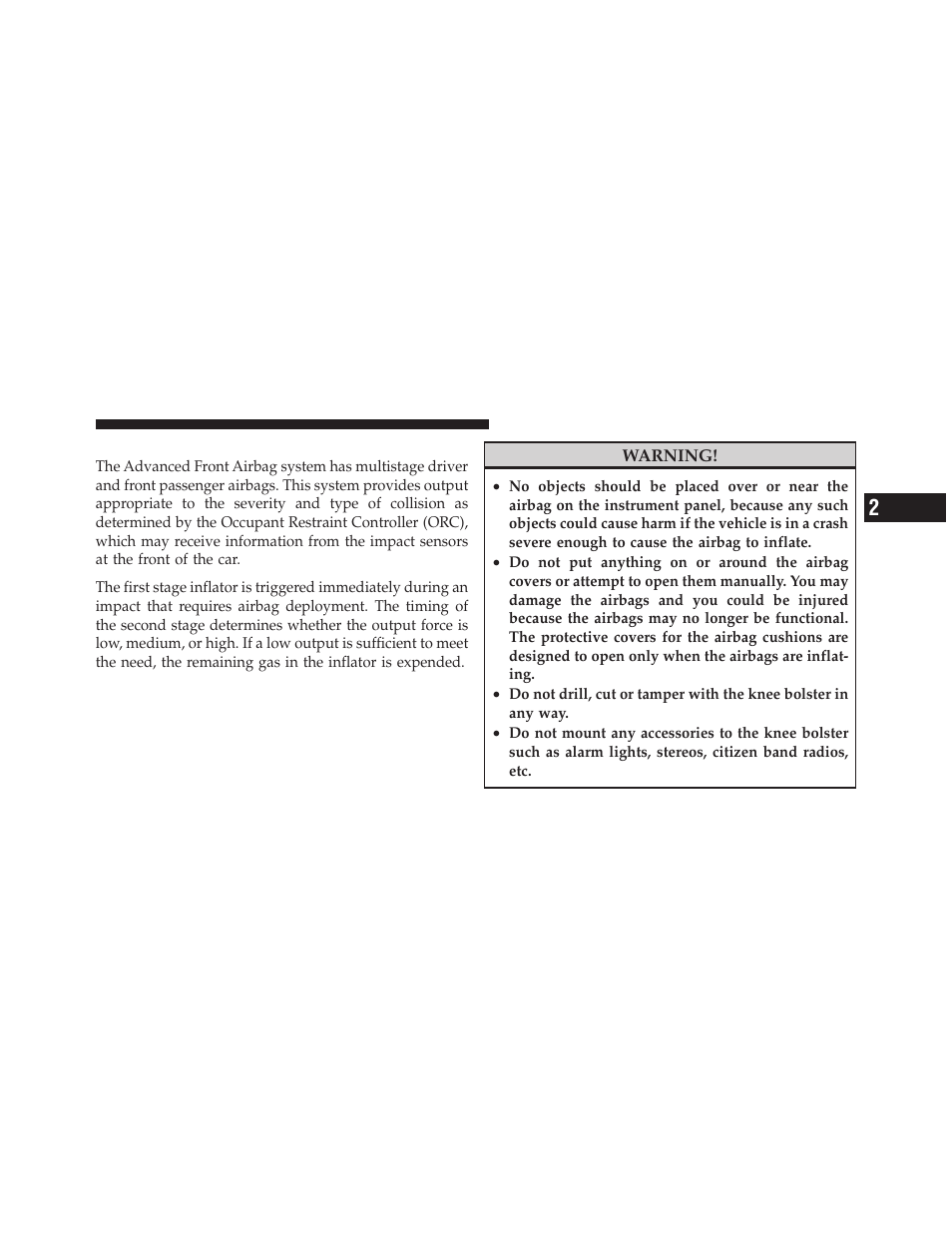 Advanced front airbag features | Jeep 2010 Grand Cherokee SRT - Owner Manual User Manual | Page 48 / 407