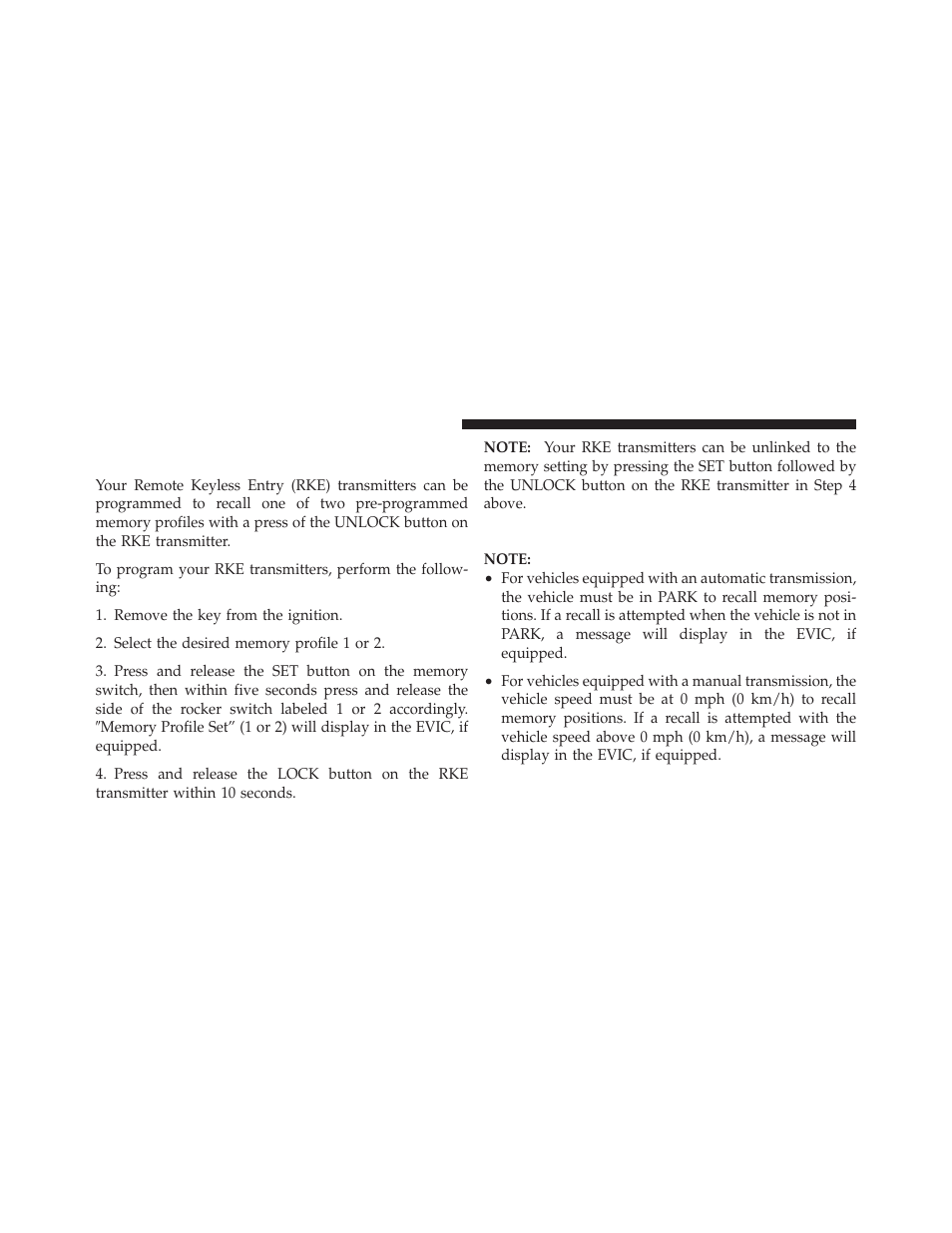 Memory position recall, Linking and unlinking the remote keyless, Entry transmitter to memory | Jeep 2010 Liberty - Owner Manual User Manual | Page 145 / 522