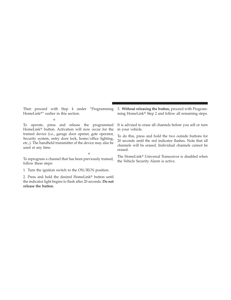 Using homelinkĥ, Reprogramming a single homelinkĥ button, Security | Using homelink, Reprogramming a single homelink௡ button | Jeep 2010 Liberty - Owner Manual User Manual | Page 179 / 522