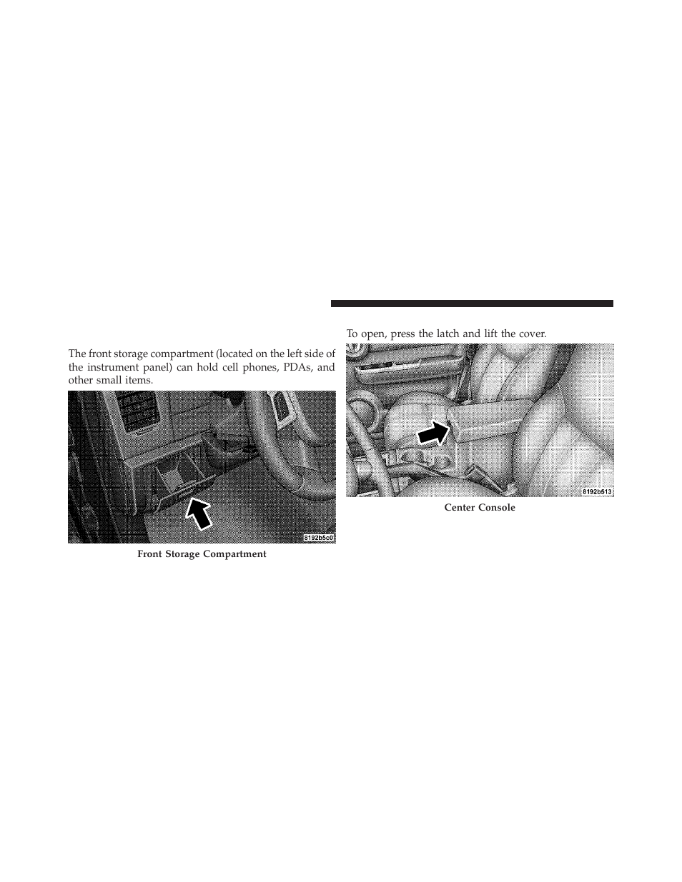 Storage, Front storage compartment, Console storage compartment | Jeep 2010 Liberty - Owner Manual User Manual | Page 193 / 522