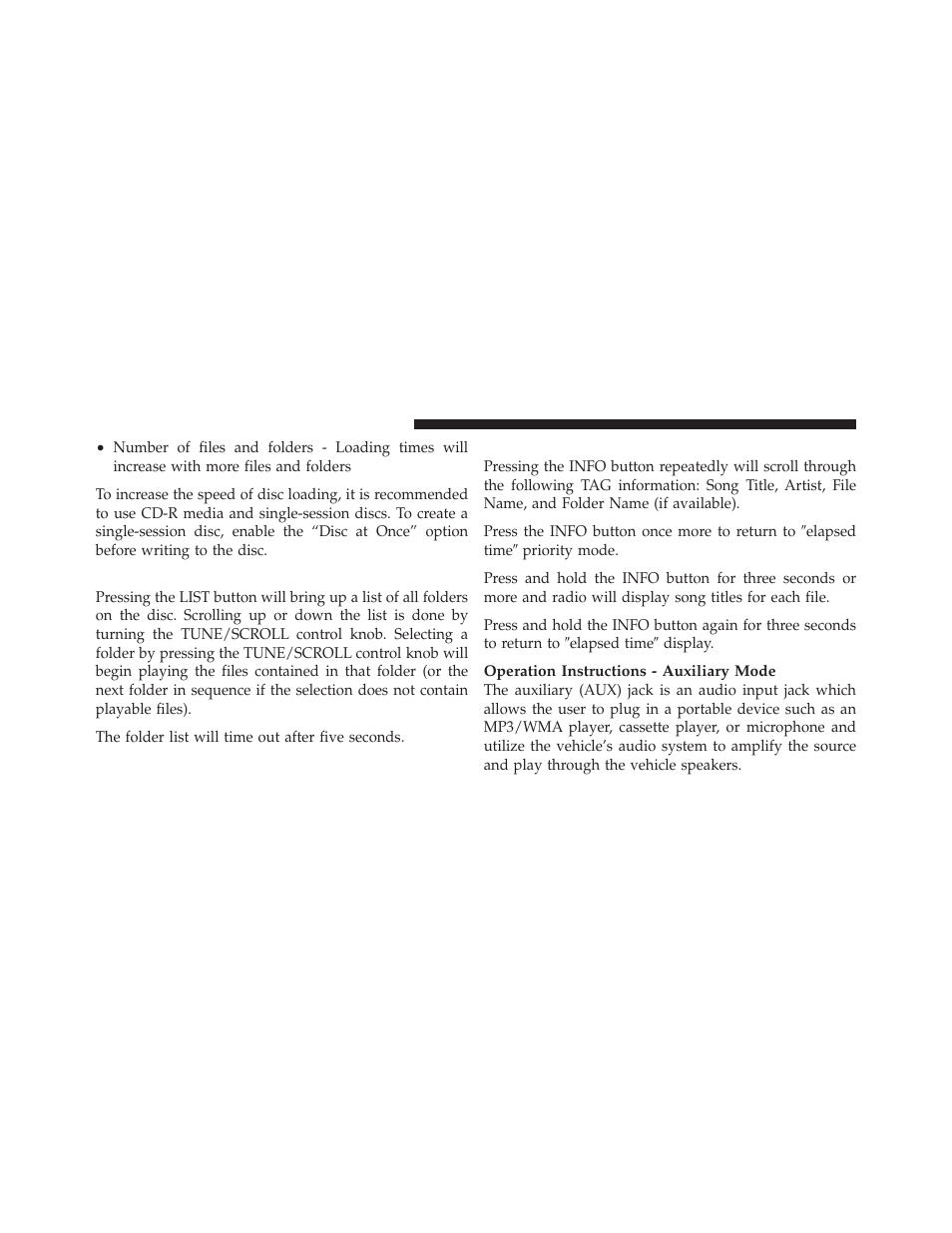 List button (disc mode for mp3/wma play), Info button (disc mode for mp3/wma play), Info button (disc mode for mp3/wma | Play) | Jeep 2010 Liberty - Owner Manual User Manual | Page 249 / 522