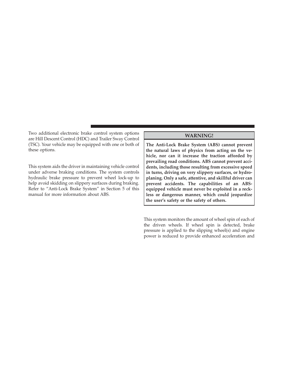 Anti-lock brake system (abs), Traction control system (tcs) | Jeep 2010 Liberty - Owner Manual User Manual | Page 333 / 522