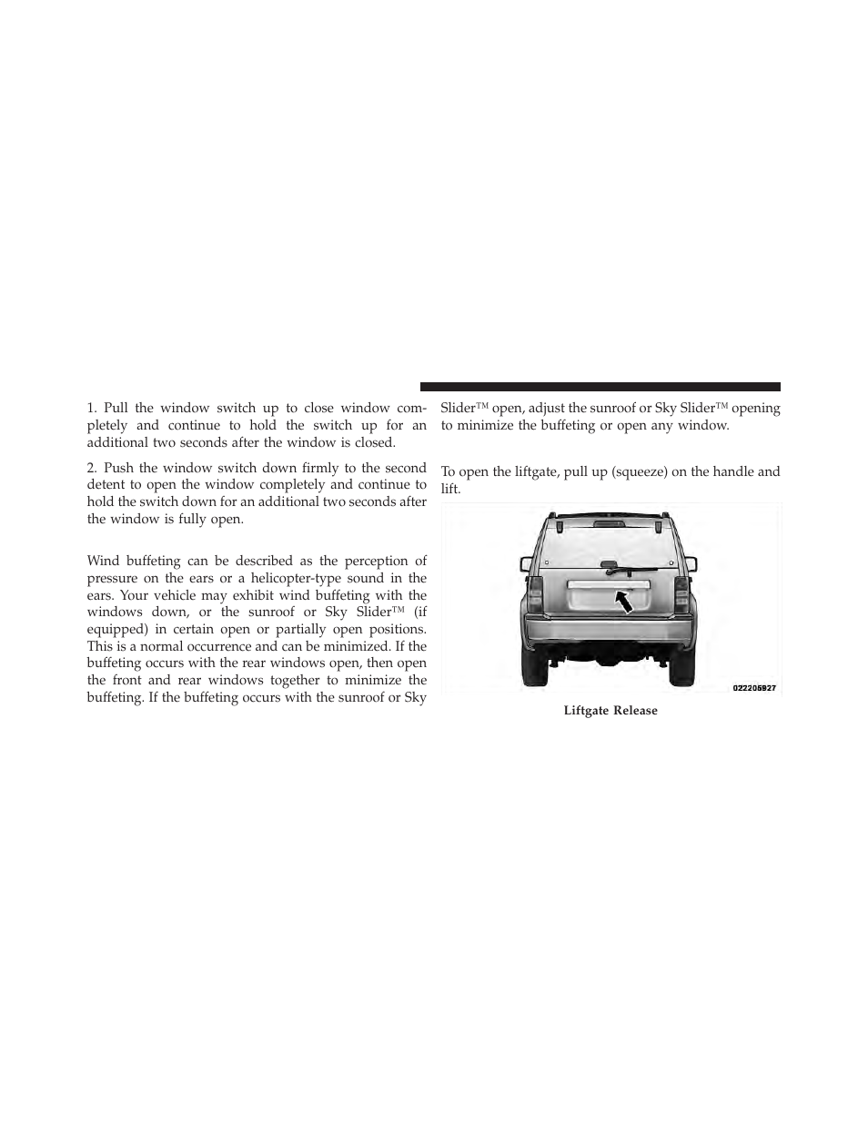 Wind buffeting, Liftgate | Jeep 2010 Liberty - Owner Manual User Manual | Page 39 / 522