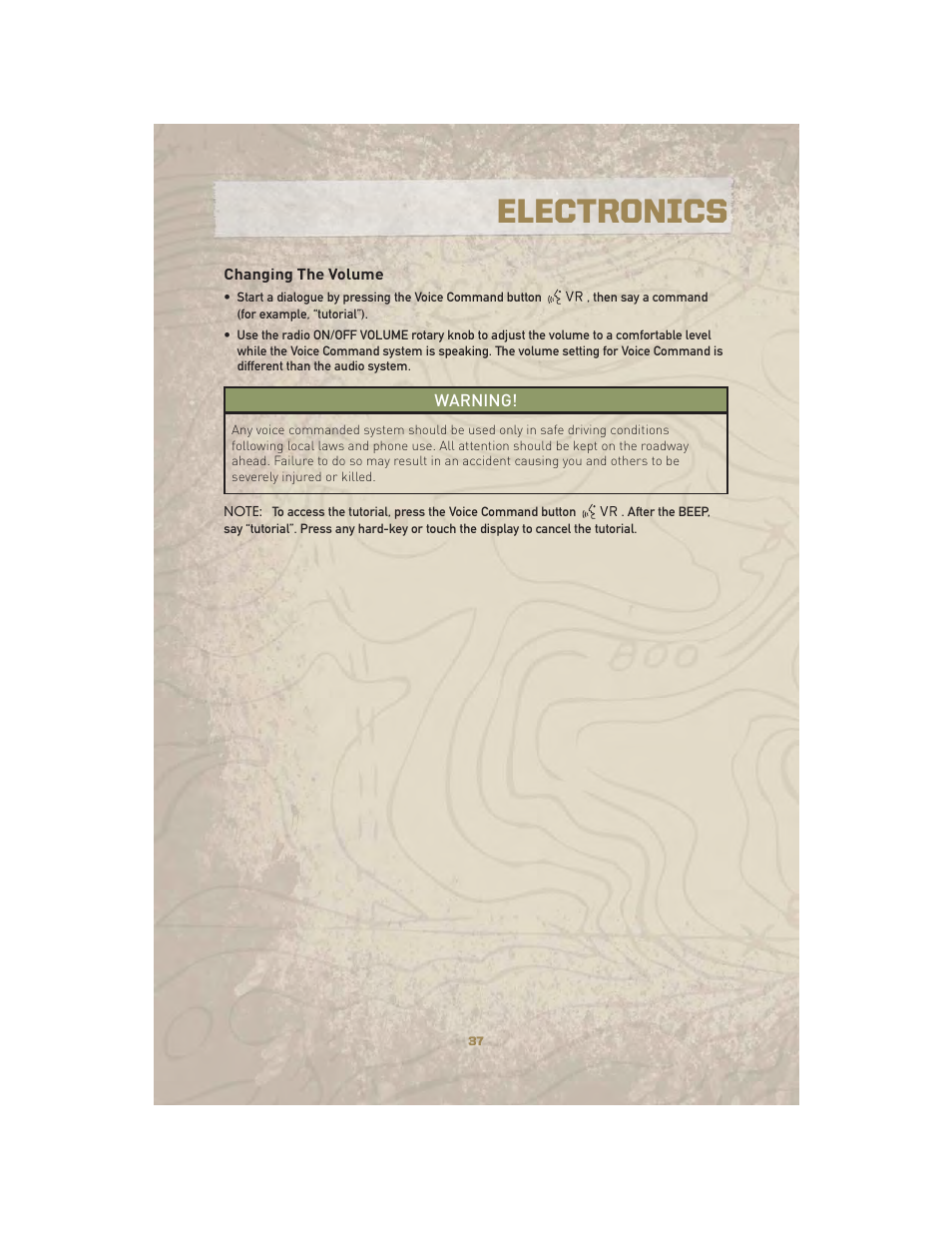 Changing the volume, Electronics | Jeep 2010 Liberty - User Guide User Manual | Page 39 / 80