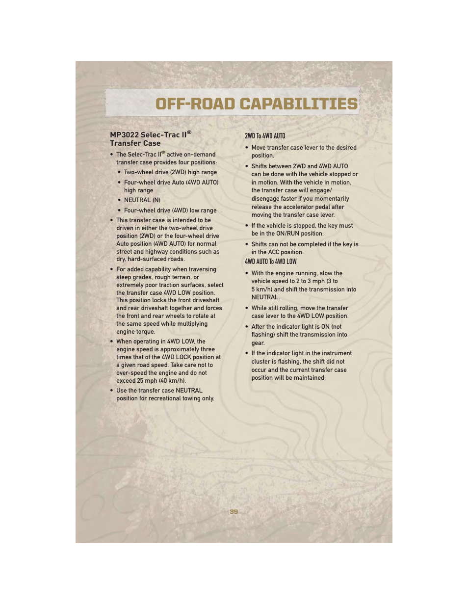 Mp3022 selec-trac ii® transfer case, Off-road capabilities | Jeep 2010 Liberty - User Guide User Manual | Page 41 / 80