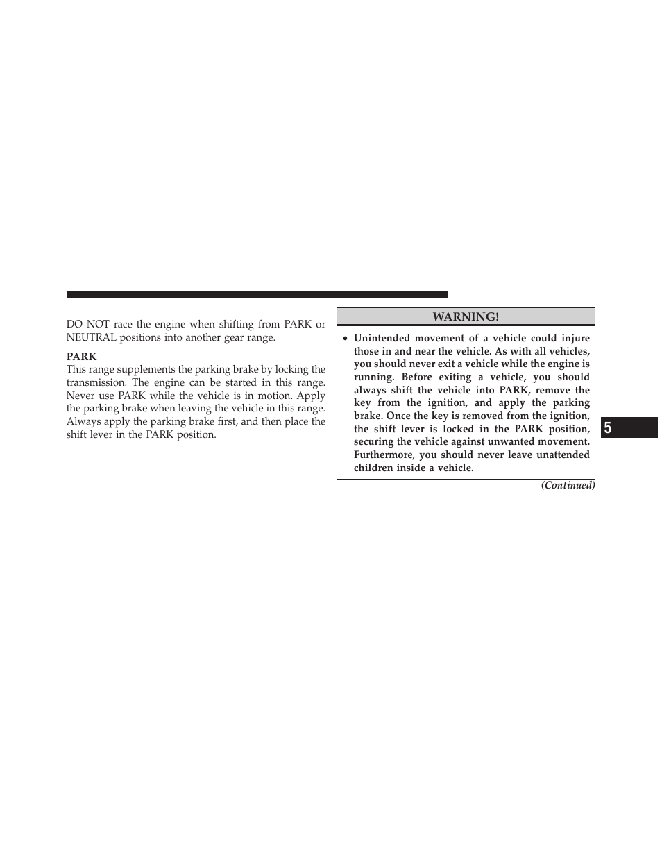 Gear ranges | Jeep 2010 Patriot - Owner Manual User Manual | Page 298 / 496
