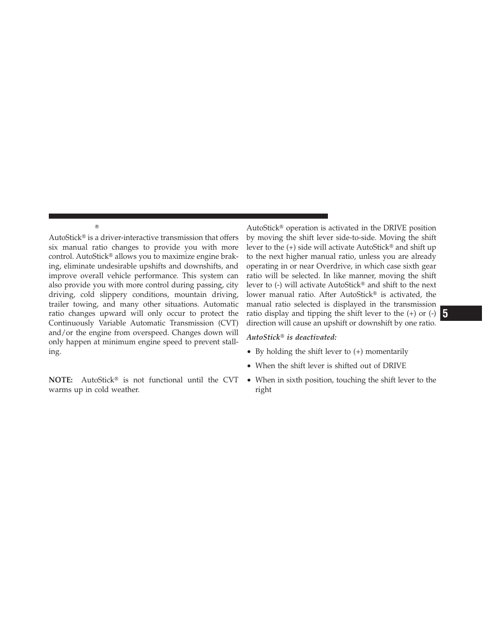 Autostick — if equipped, Operation, Operating tips | Jeep 2010 Patriot - Owner Manual User Manual | Page 300 / 496