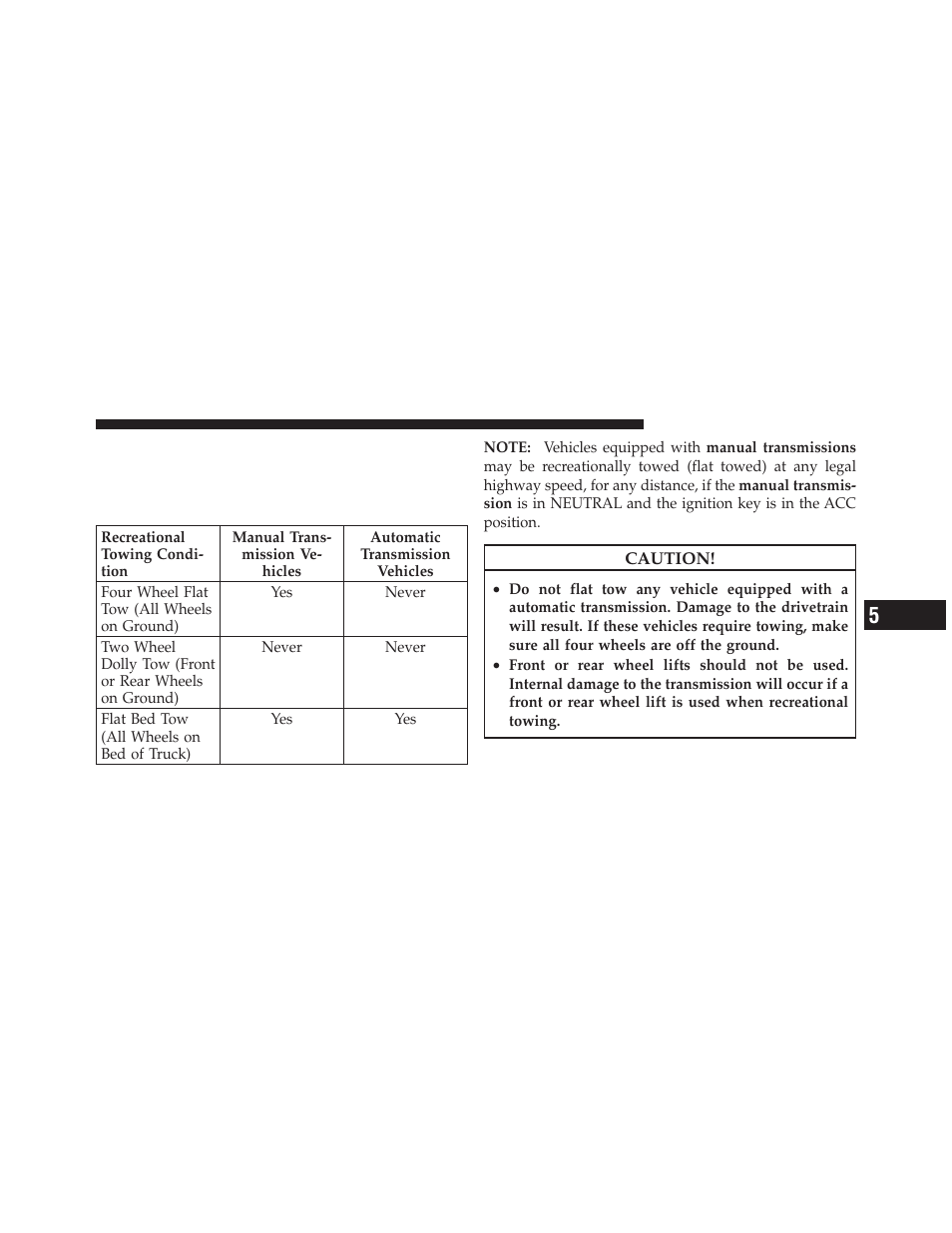 Recreational towing (behind motorhome, etc.) | Jeep 2010 Patriot - Owner Manual User Manual | Page 382 / 496