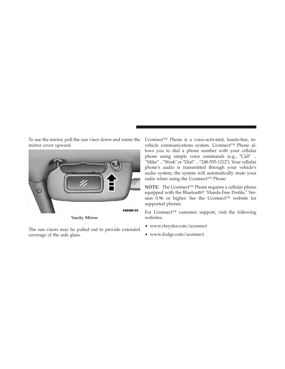 Vanity mirrors — if equipped, Sun visor sliding feature, Uconnect™ phone — if equipped | Jeep 2010 Patriot - Owner Manual User Manual | Page 97 / 496