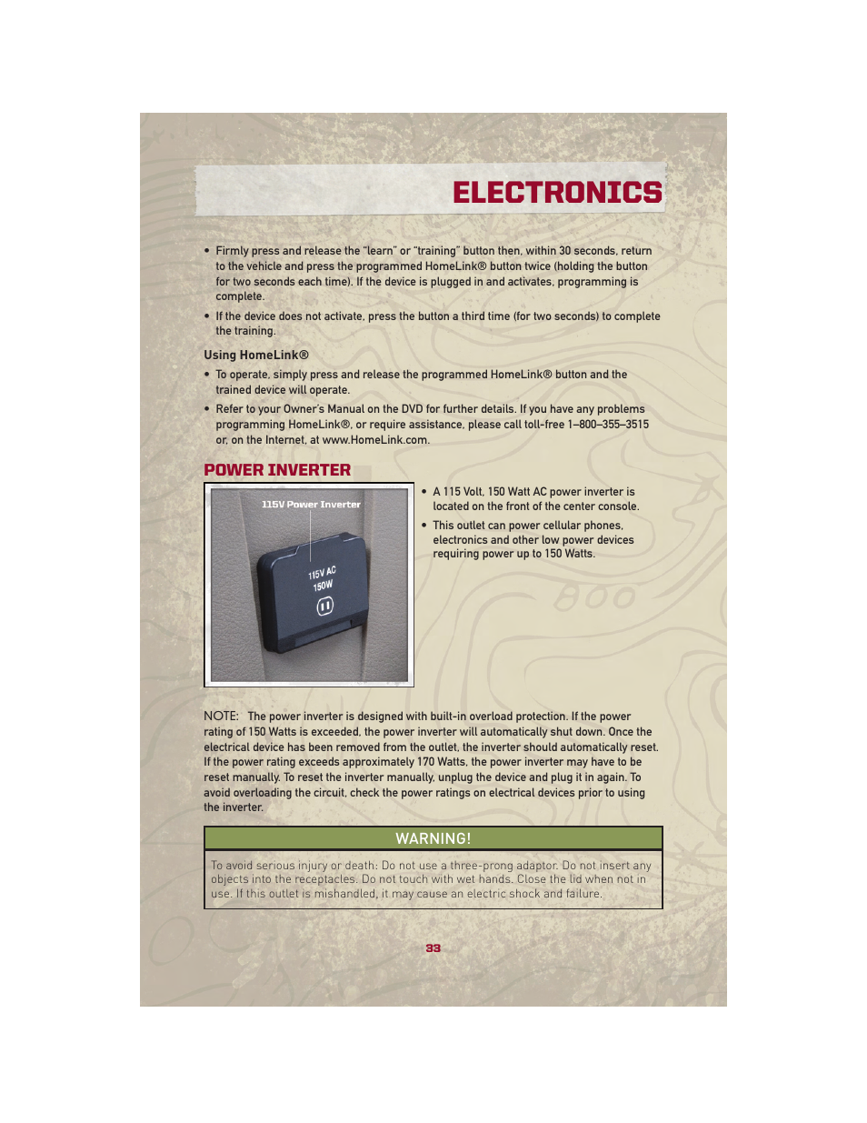 Power inverter, Electronics | Jeep 2010 Patriot - User Guide User Manual | Page 35 / 72