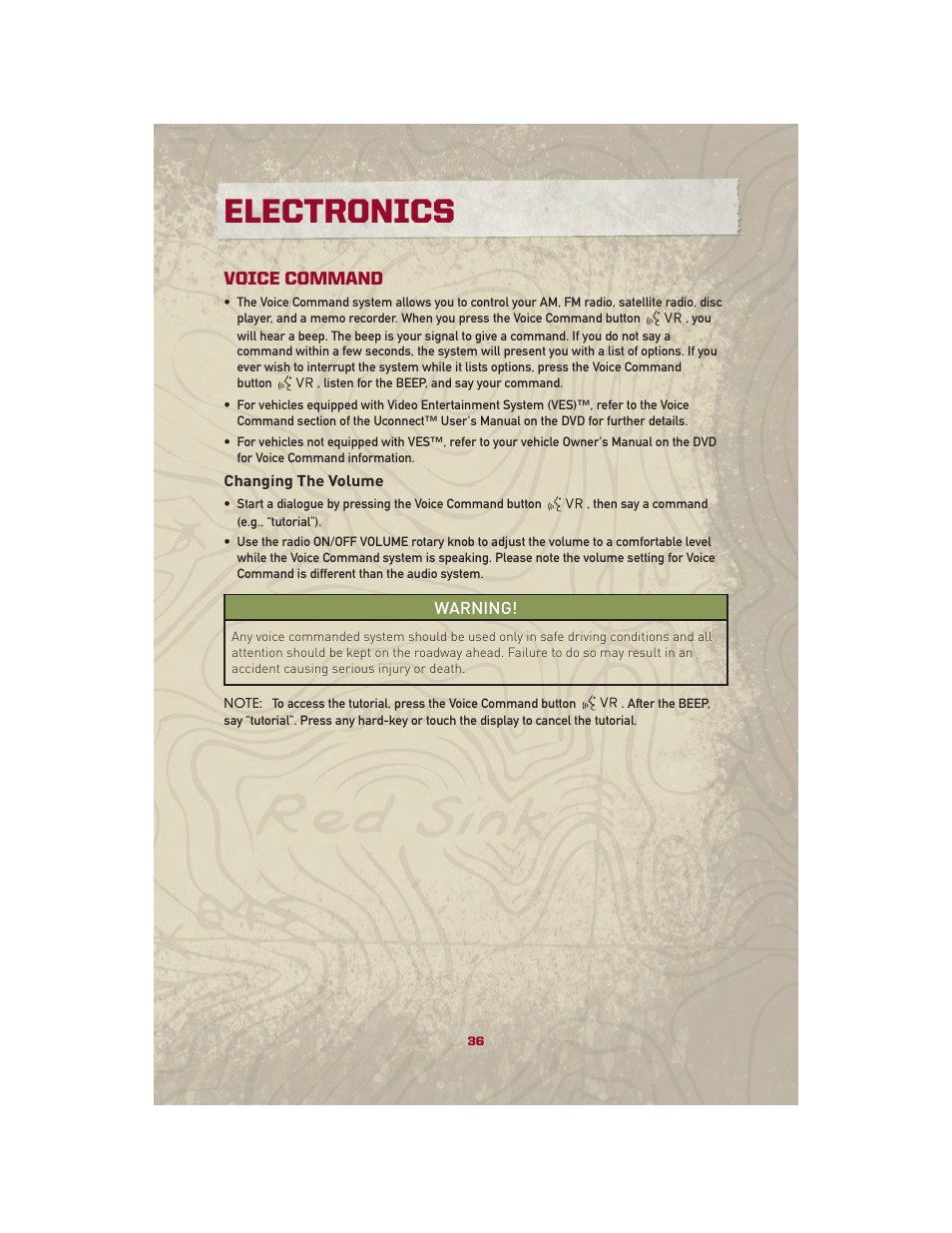 Voice command, Changing the volume, Electronics | Jeep 2010 Patriot - User Guide User Manual | Page 38 / 72