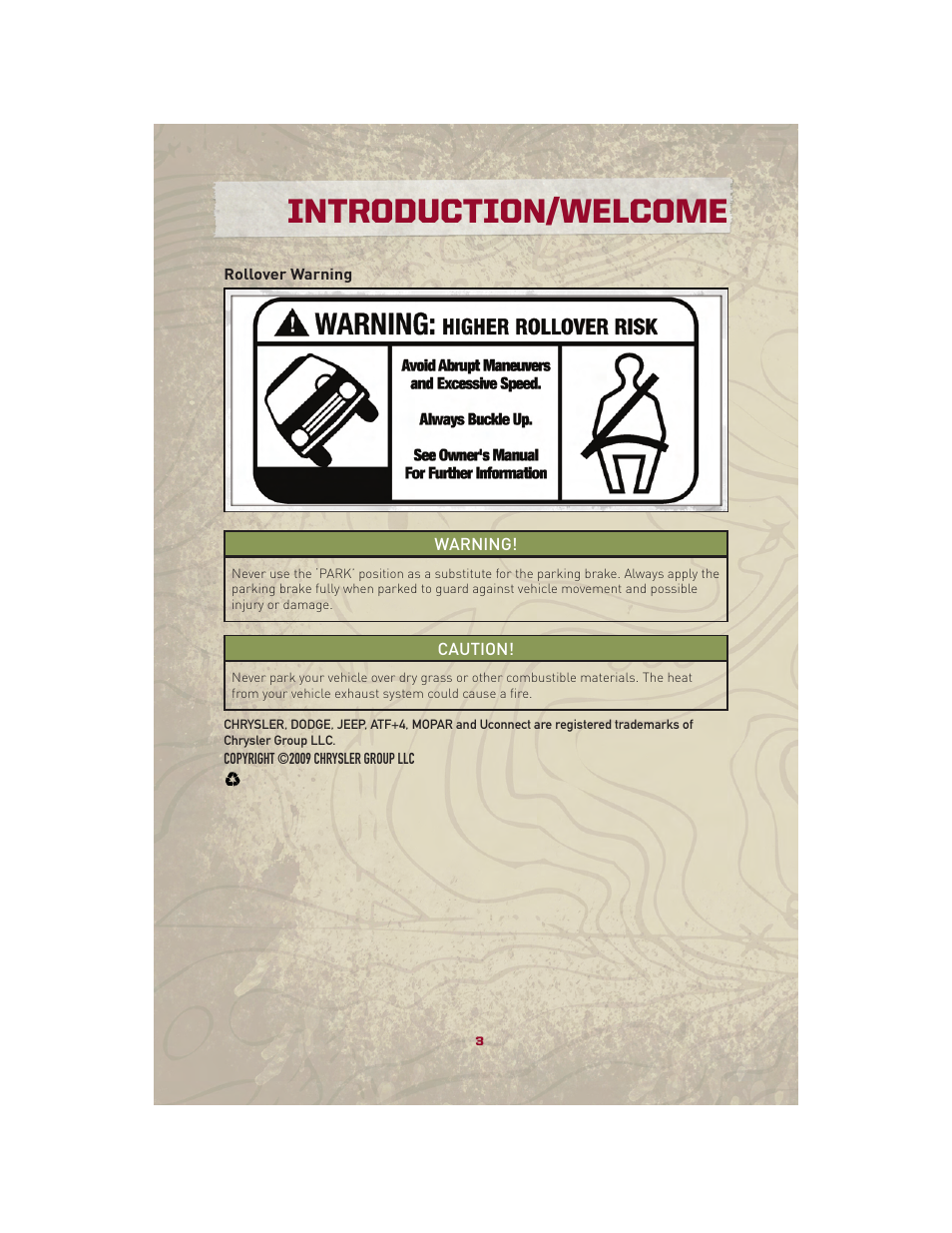 Rollover warning, Introduction/welcome | Jeep 2010 Patriot - User Guide User Manual | Page 5 / 72