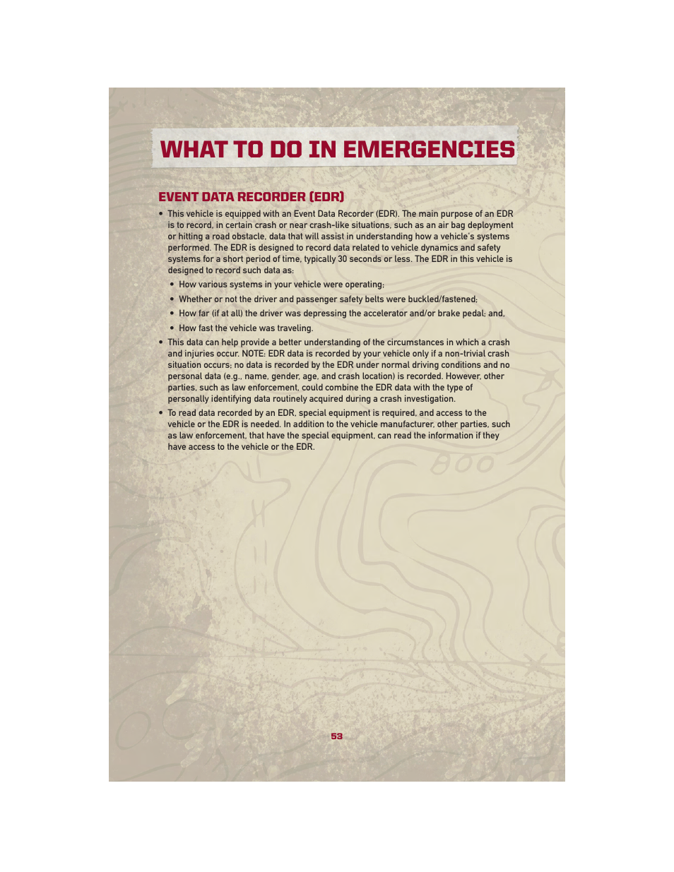 Event data recorder (edr), What to do in emergencies | Jeep 2010 Patriot - User Guide User Manual | Page 55 / 72