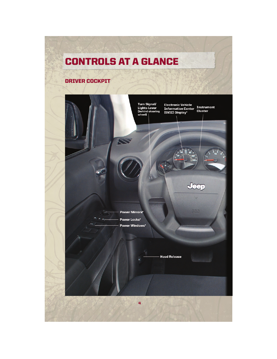 Controls at a glance, Driver cockpit | Jeep 2010 Patriot - User Guide User Manual | Page 6 / 72