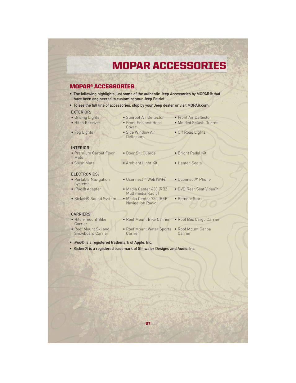 Mopar accessories, Mopar® accessories | Jeep 2010 Patriot - User Guide User Manual | Page 69 / 72