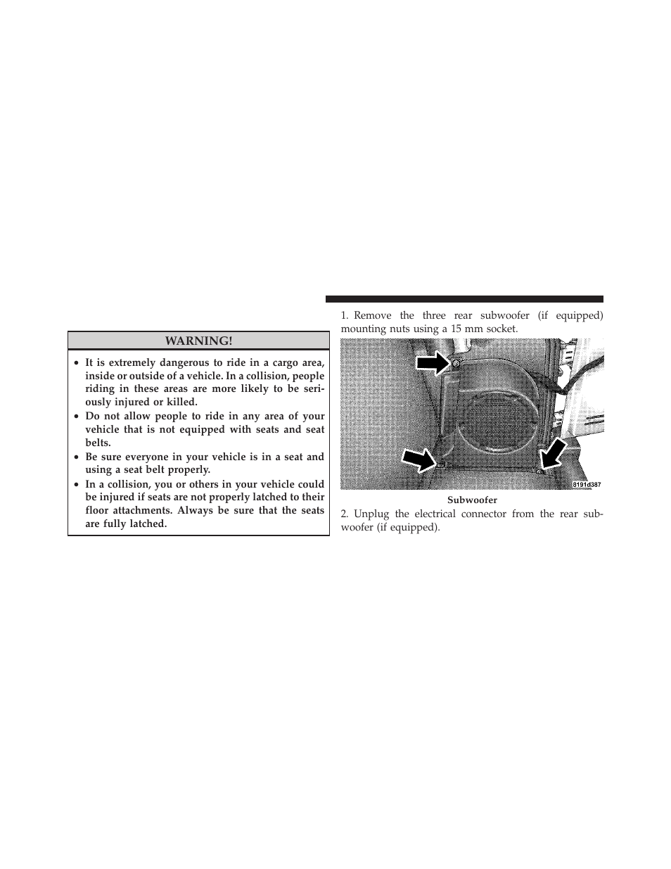 Removing the rear seat — two door models, Removing the rear seat — two door, Models | Jeep 2010 Wrangler Unlimited - Owner Manual User Manual | Page 133 / 554