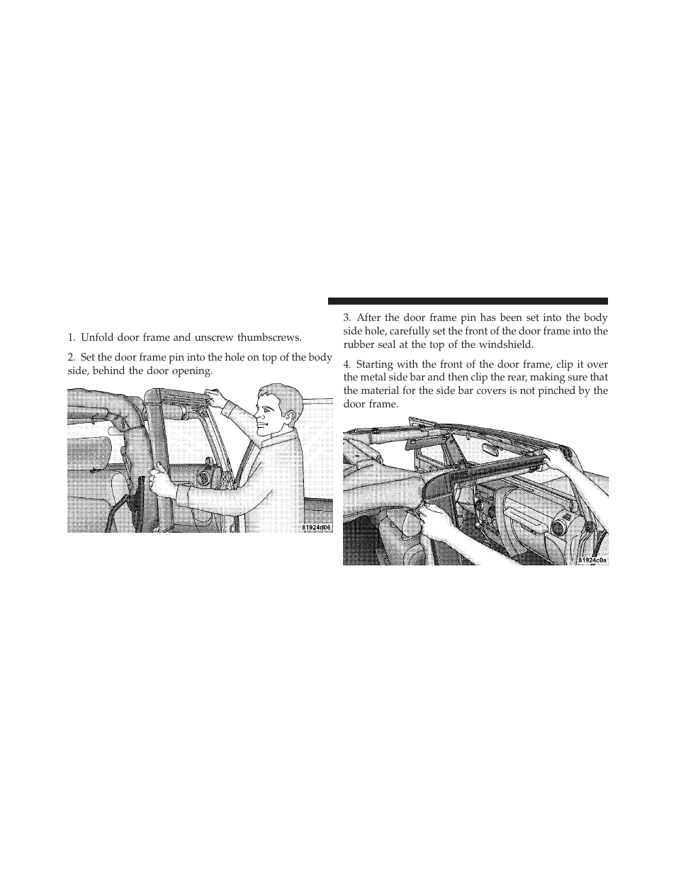 Door frame installation — two-door models, Door frame installation — two-door, Models | Jeep 2010 Wrangler Unlimited - Owner Manual User Manual | Page 175 / 554