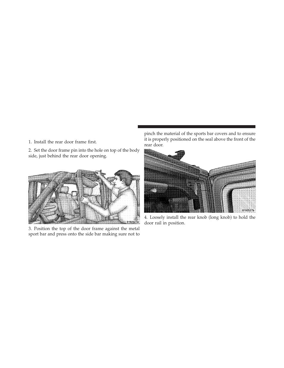 Door frame installation — four-door models, Door frame installation — four-door, Models | Jeep 2010 Wrangler Unlimited - Owner Manual User Manual | Page 179 / 554