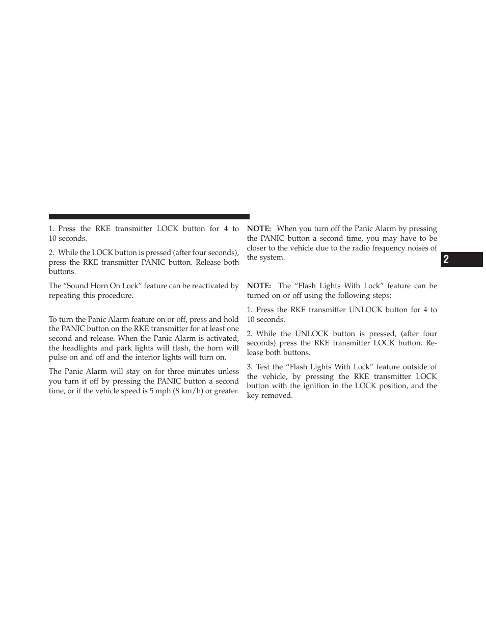 Using the panic alarm, To turn off “flash lights with lock | Jeep 2010 Wrangler Unlimited - Owner Manual User Manual | Page 22 / 554