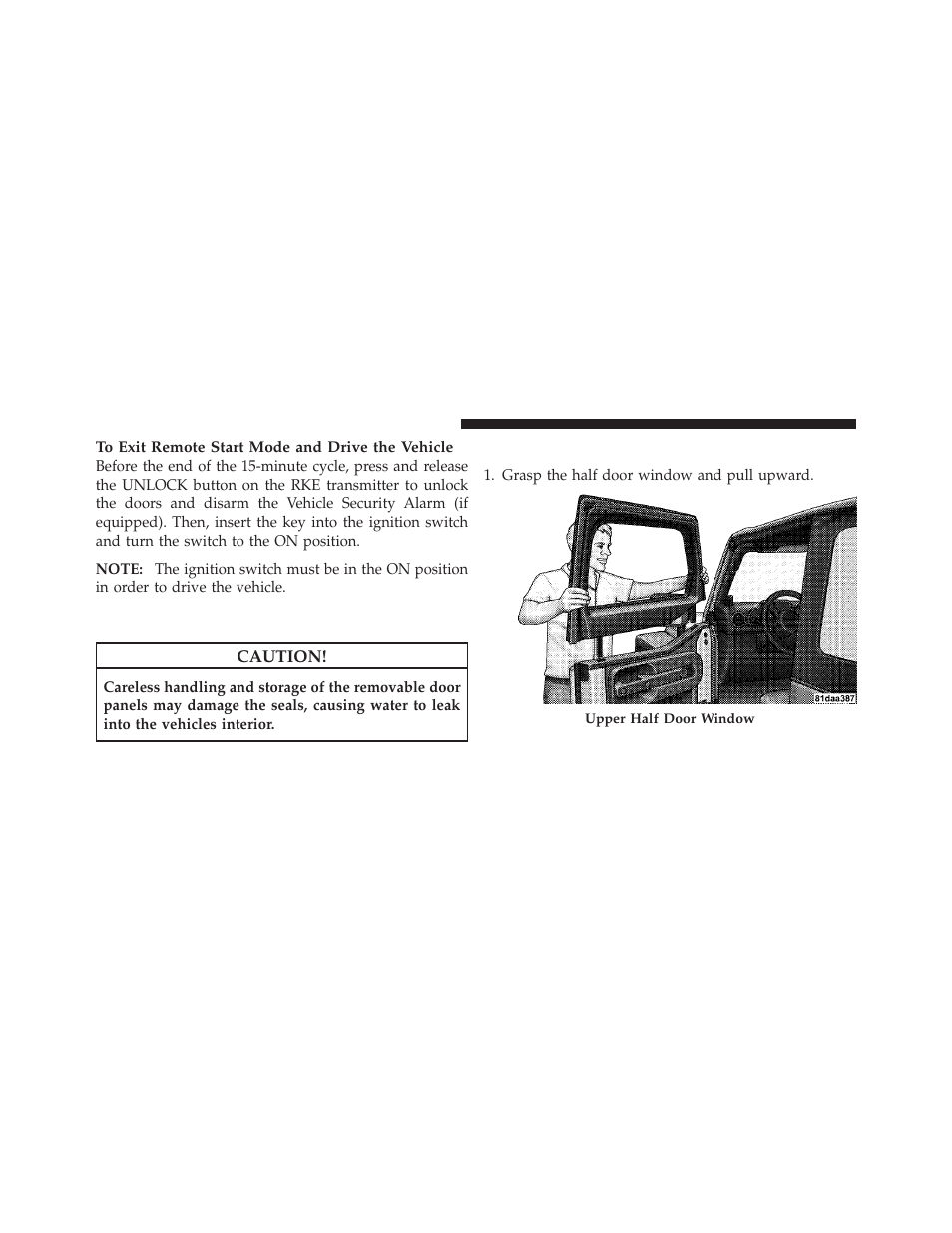 Doors, Upper half door window removal — if equipped, Upper half door window removal | If equipped | Jeep 2010 Wrangler Unlimited - Owner Manual User Manual | Page 27 / 554