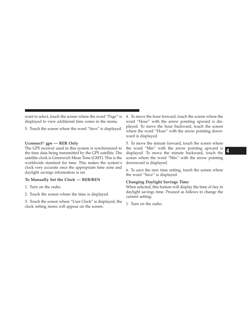 Clock setting procedure — rer/ren radio, Clock setting procedure — rer/ren, Radio | Jeep 2010 Wrangler Unlimited - Owner Manual User Manual | Page 286 / 554