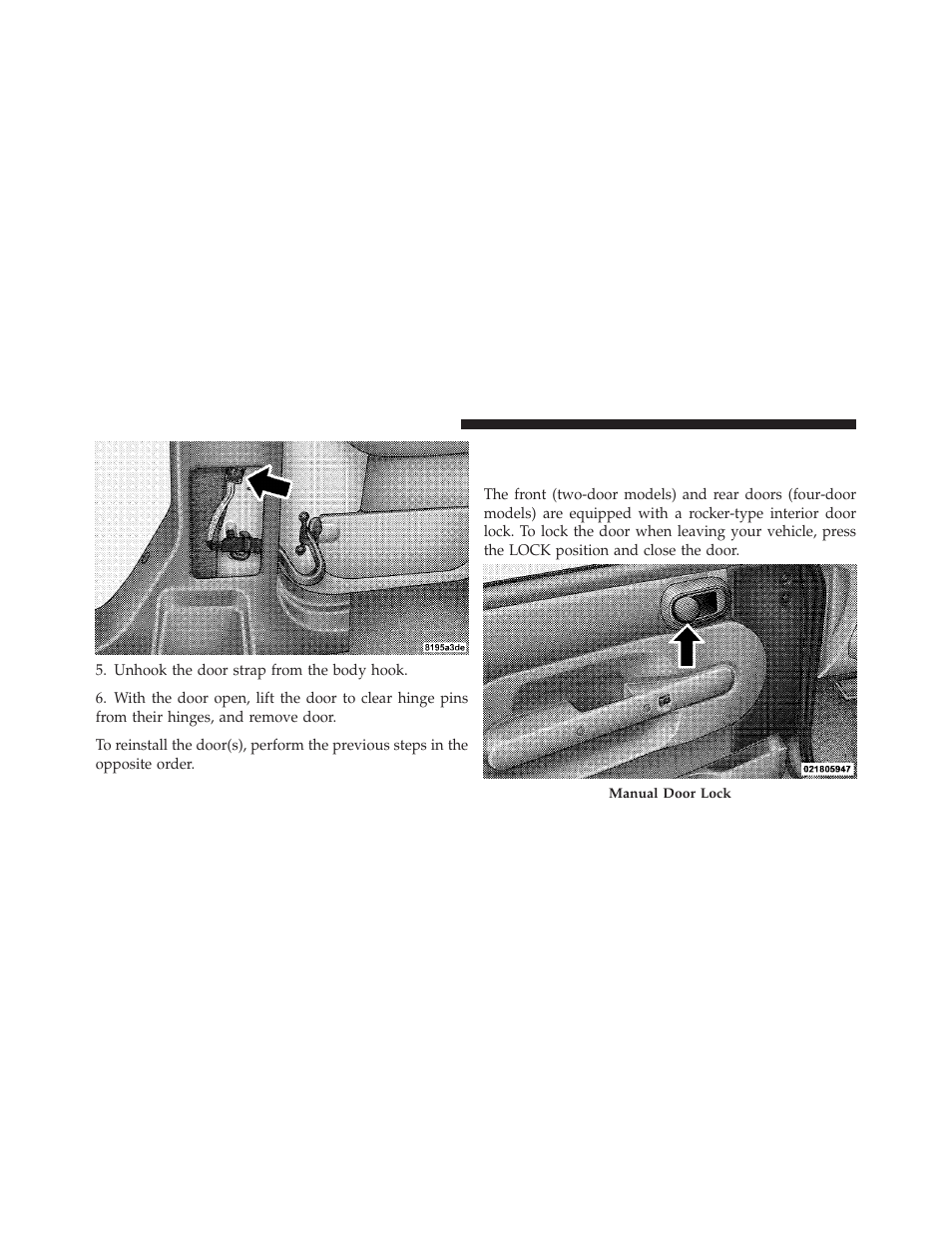 Door locks, Manual door locks | Jeep 2010 Wrangler Unlimited - Owner Manual User Manual | Page 31 / 554