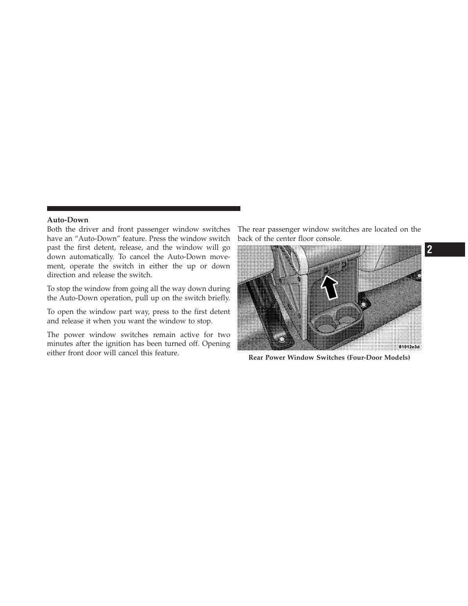 Rear power windows (four-door models only), Rear power windows (four-door models, Only) | Jeep 2010 Wrangler Unlimited - Owner Manual User Manual | Page 36 / 554