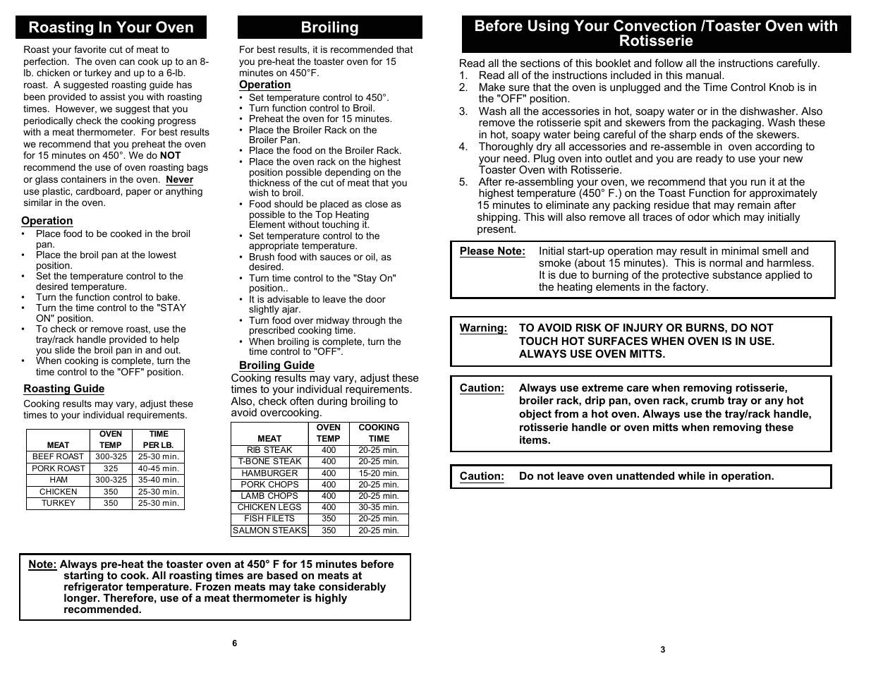 Roasting in your oven broiling | Bravetti TO23H User Manual | Page 5 / 6