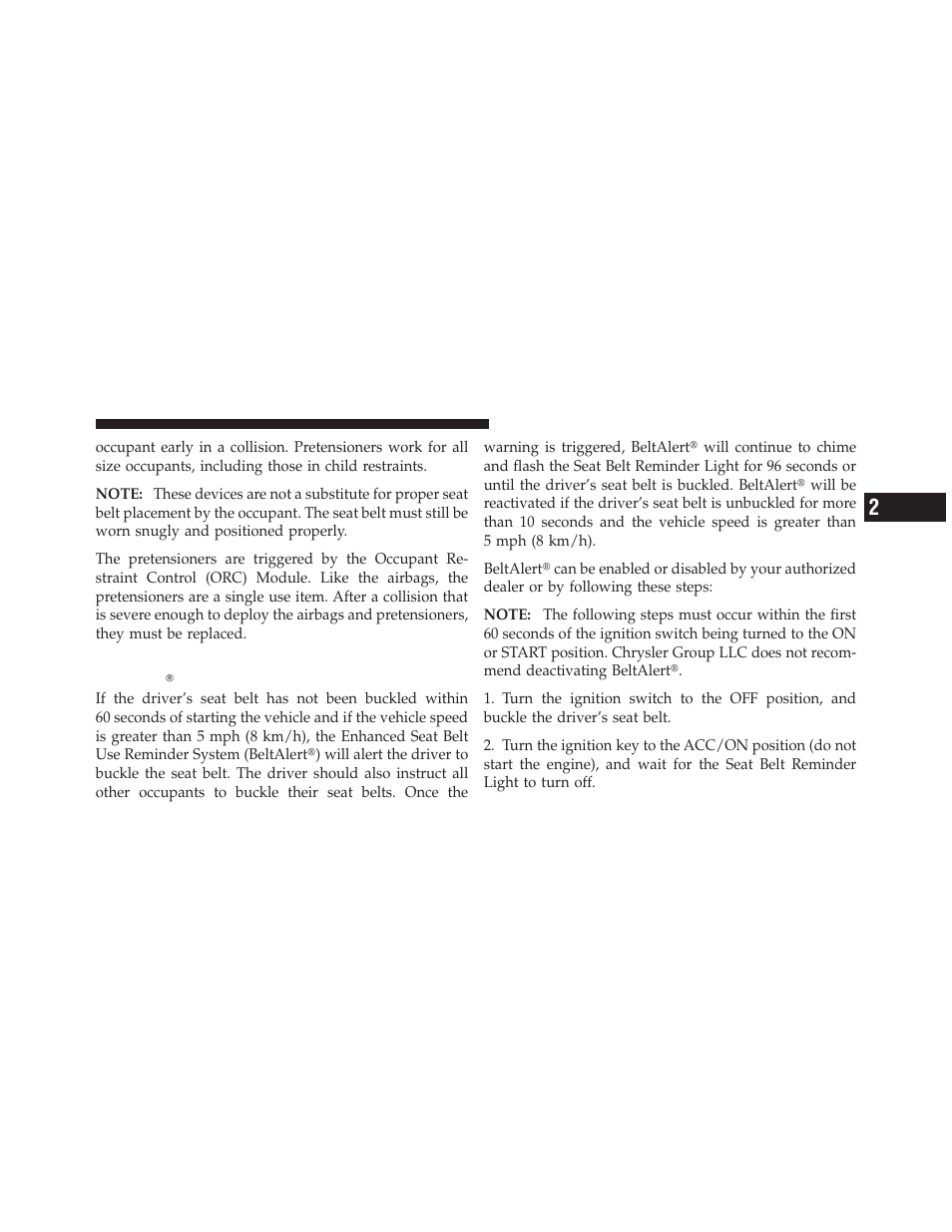 Enhanced seat belt use reminder system (beltalert), Enhanced seat belt use reminder system, Beltalert | Jeep 2010 Wrangler - Diesel Supplement User Manual | Page 13 / 37