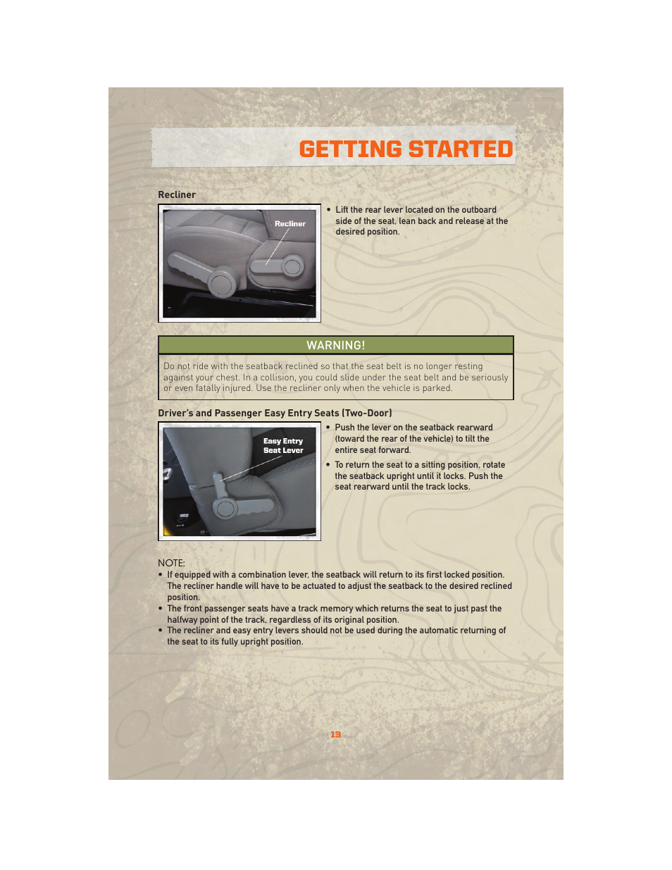 Getting started | Jeep 2010 Wrangler Unlimited - User Guide User Manual | Page 15 / 72