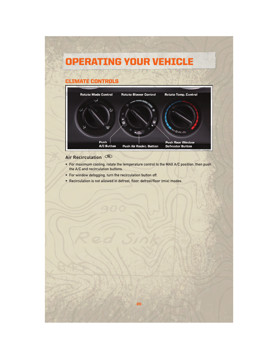 Climate controls, Air recirculation, Operating your vehicle | Jeep 2010 Wrangler Unlimited - User Guide User Manual | Page 22 / 72