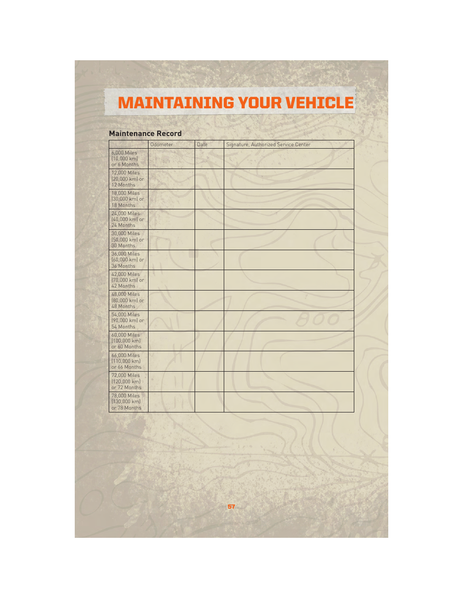 Maintenance record, Maintaining your vehicle | Jeep 2010 Wrangler Unlimited - User Guide User Manual | Page 59 / 72