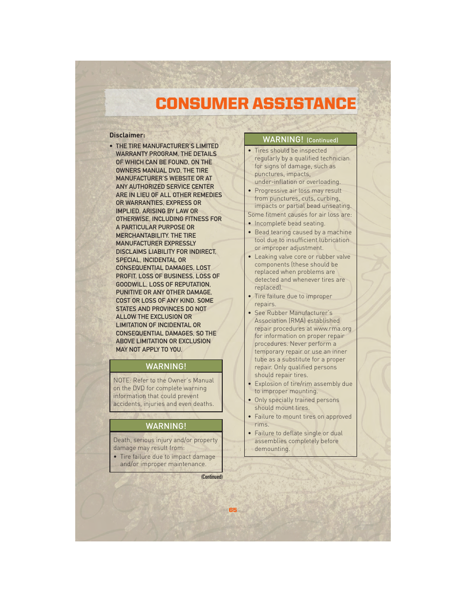 Consumer assistance | Jeep 2010 Wrangler Unlimited - User Guide User Manual | Page 67 / 72