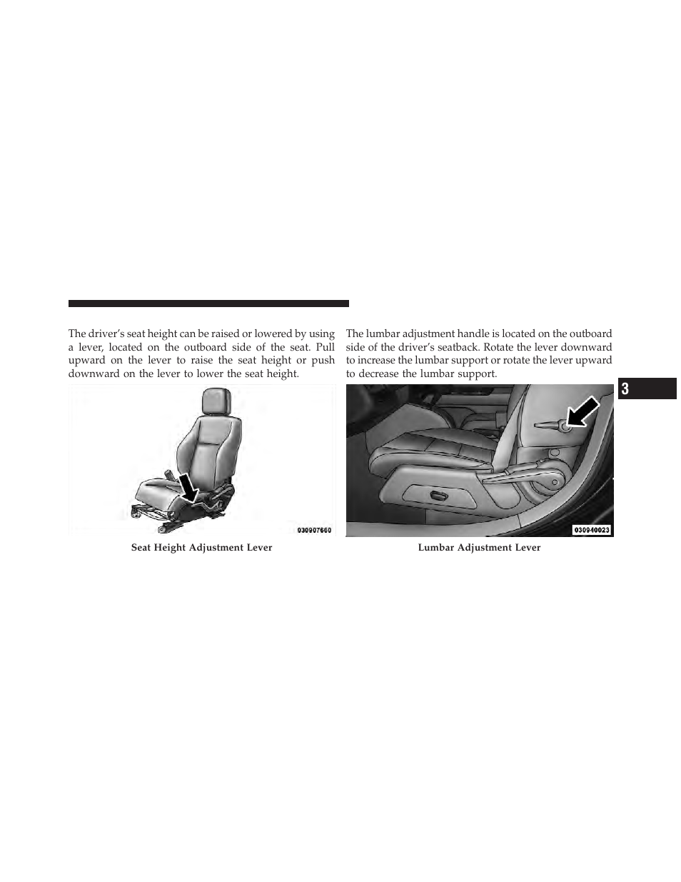 Manual seat height adjustment — if equipped, Manual lumbar — if equipped, Manual seat height adjustment — if | Equipped | Jeep 2011 Compass - Owner Manual User Manual | Page 139 / 490