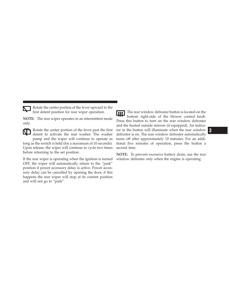 Rear window defroster | Jeep 2011 Compass - Owner Manual User Manual | Page 185 / 490