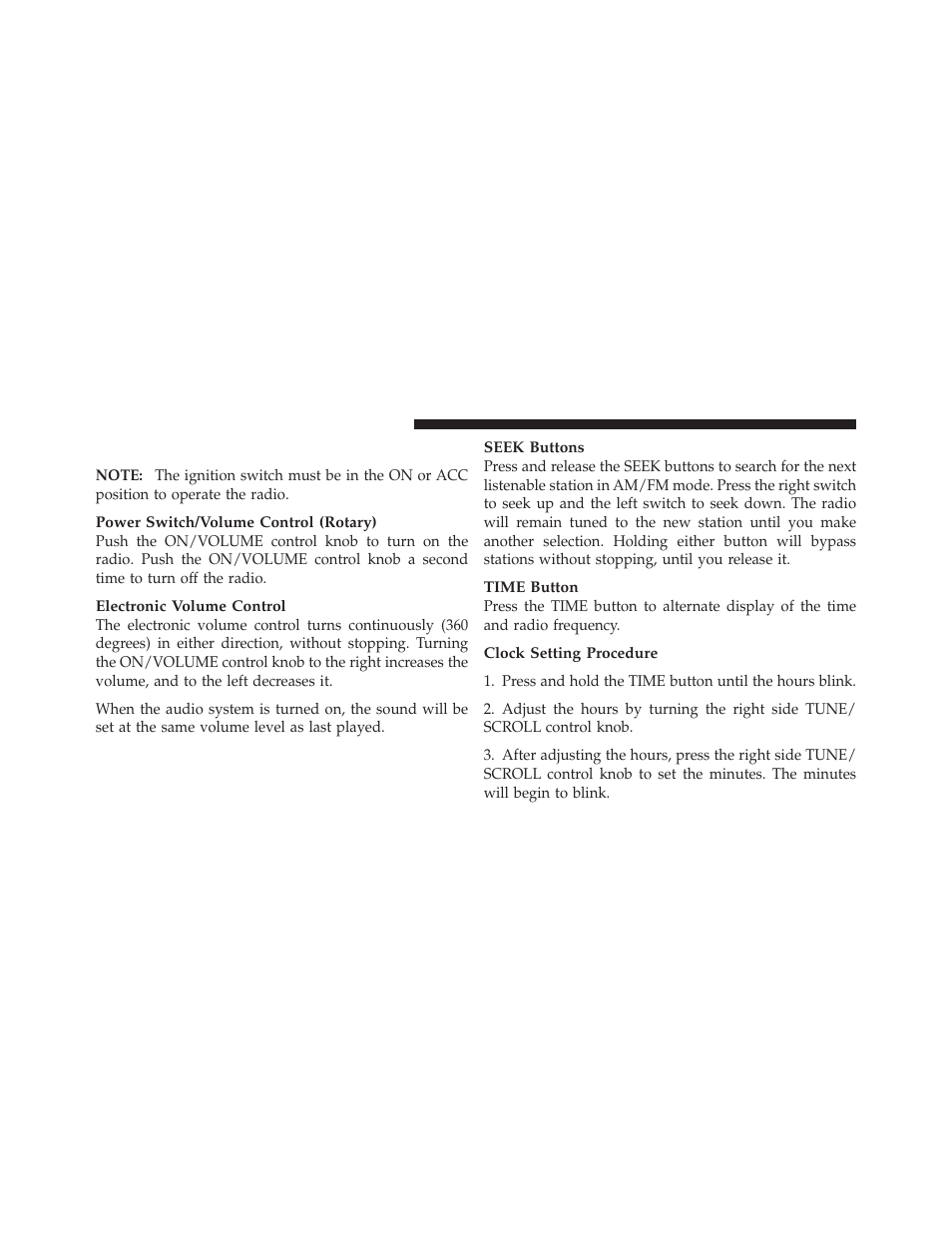 Operating instructions — radio mode | Jeep 2011 Compass - Owner Manual User Manual | Page 240 / 490