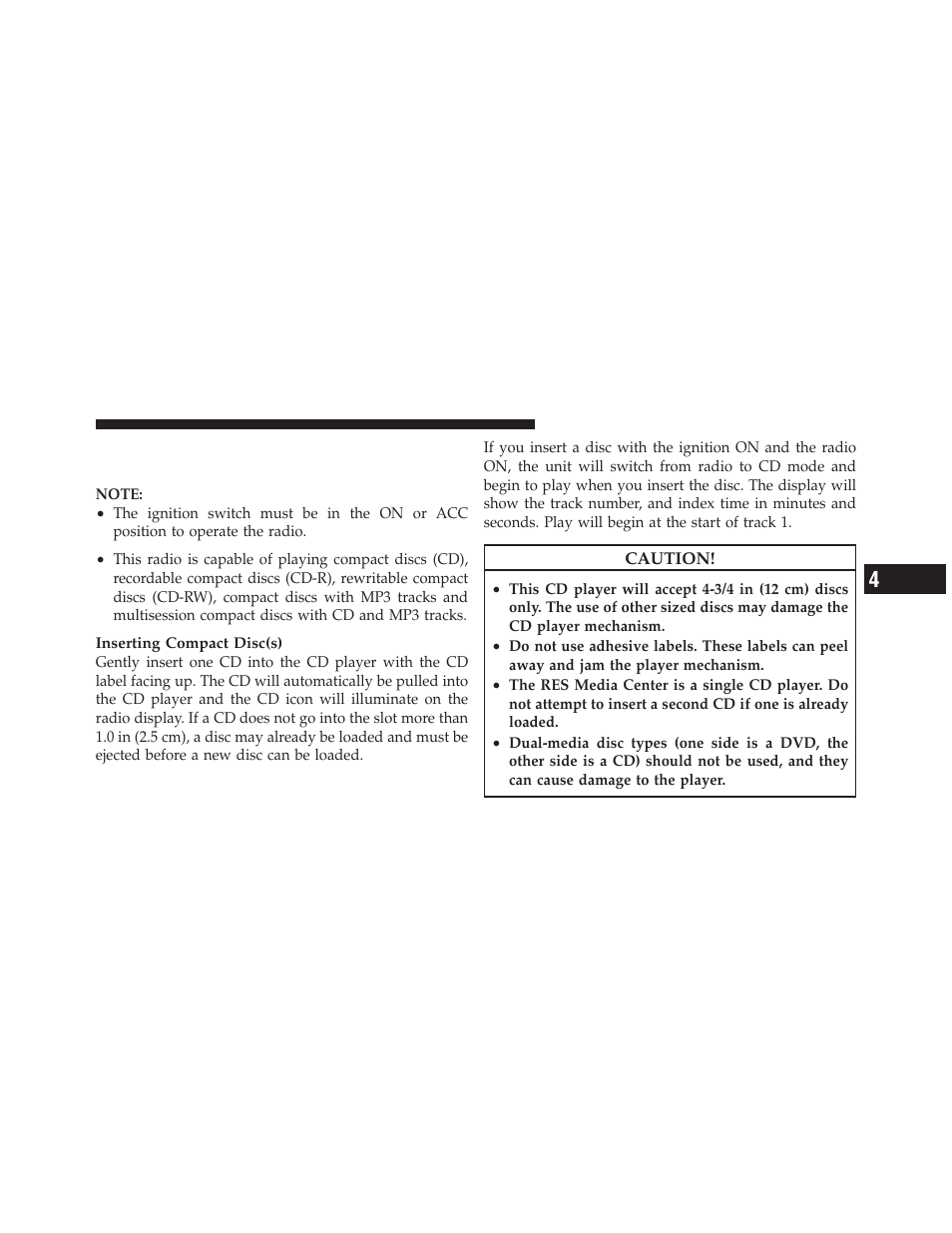 Operation instructions — cd mode for cd, And mp3 audio play | Jeep 2011 Compass - Owner Manual User Manual | Page 243 / 490