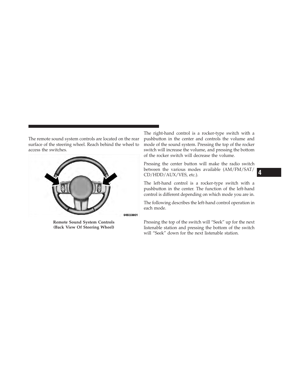Steering wheel audio controls, Radio operation | Jeep 2011 Compass - Owner Manual User Manual | Page 271 / 490