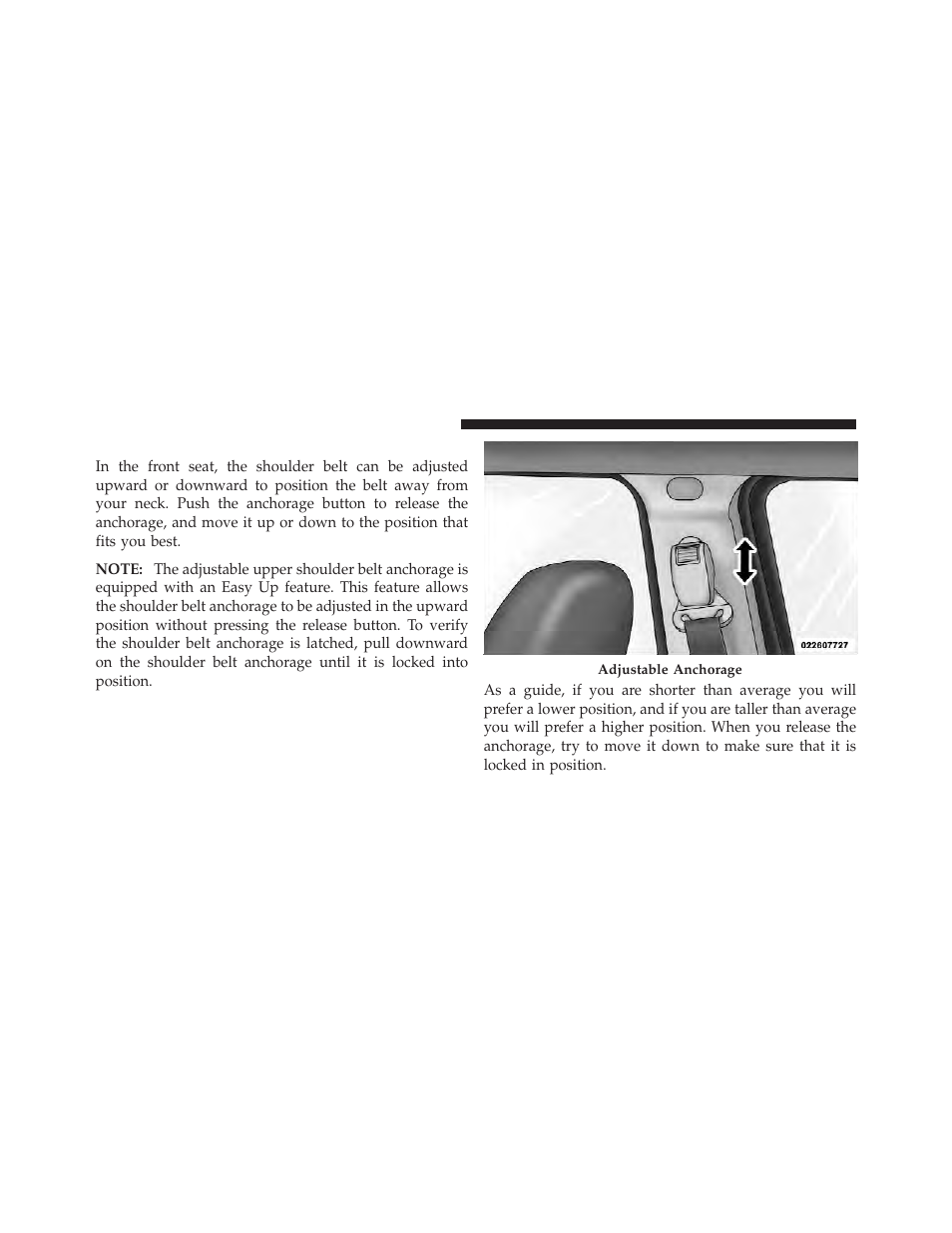 Adjustable upper shoulder belt anchorage | Jeep 2011 Compass - Owner Manual User Manual | Page 48 / 490