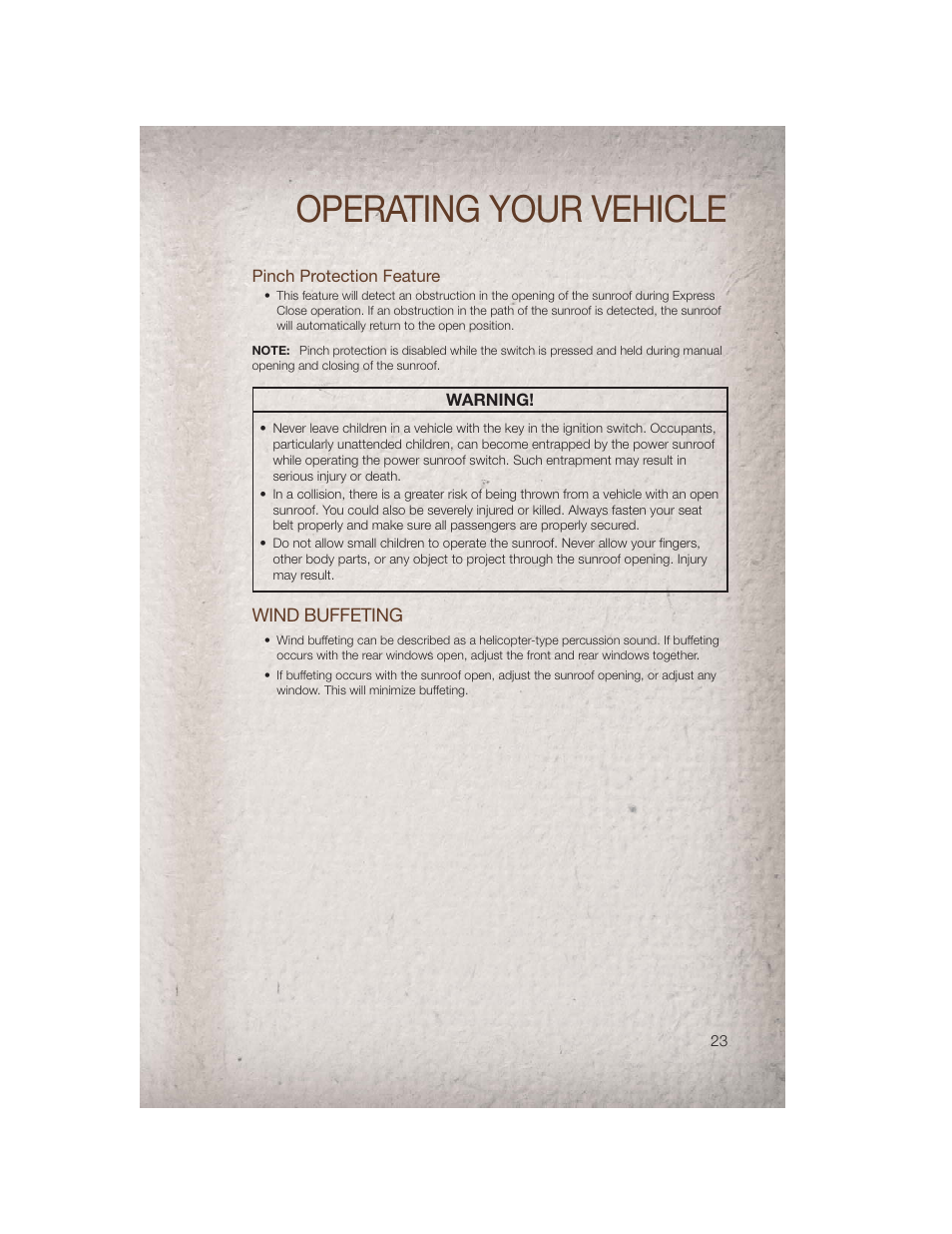 Pinch protection feature, Wind buffeting, Operating your vehicle | Jeep 2011 Compass - User Guide User Manual | Page 25 / 80