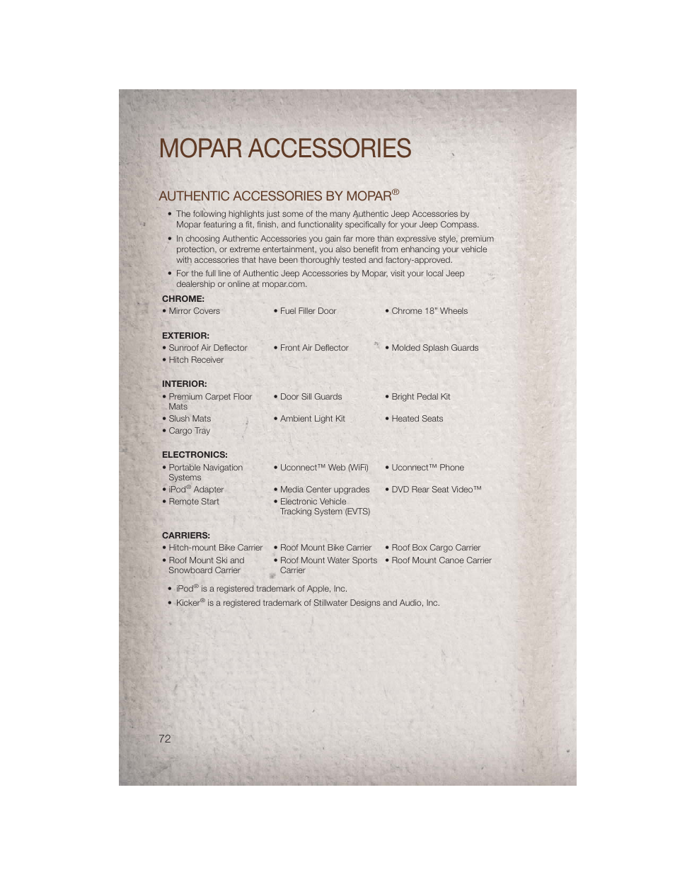 Mopar accessories, Authentic accessories by mopar | Jeep 2011 Compass - User Guide User Manual | Page 74 / 80
