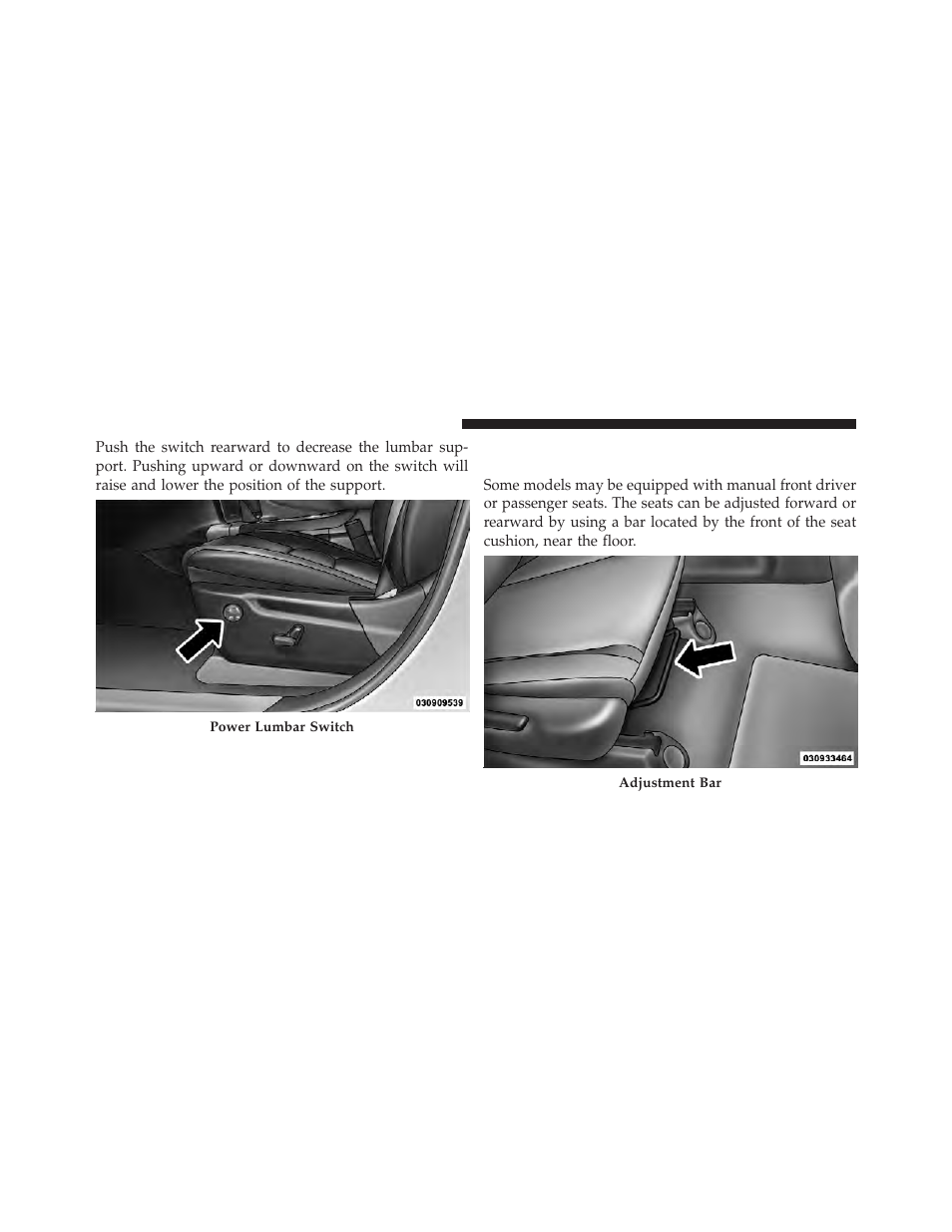 Manual front seats forward/rearward adjustment, Manual front seats forward/rearward, Adjustment | Jeep 2011 Grand Cherokee - Owner Manual User Manual | Page 128 / 587