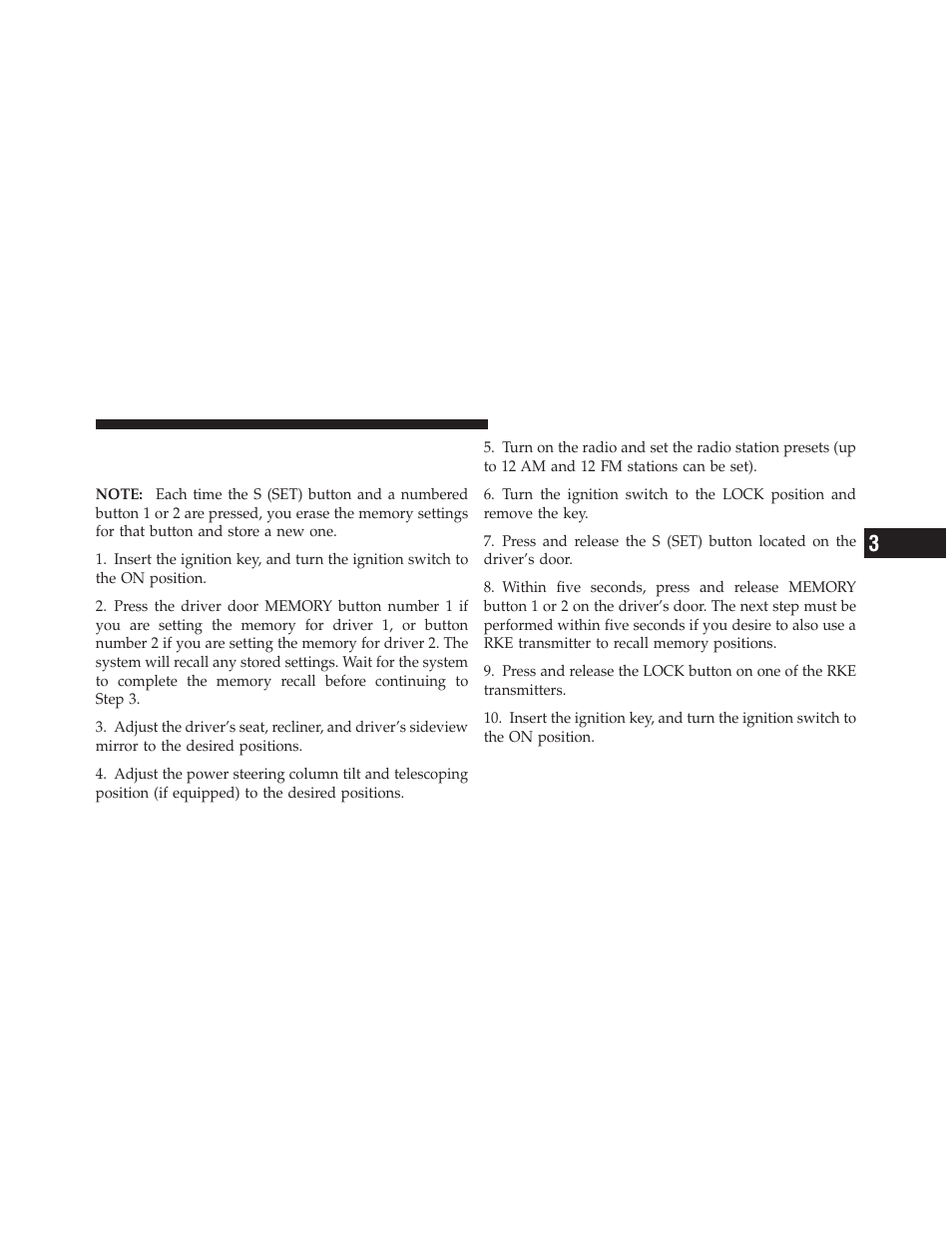 Setting memory positions and linking, Remote keyless entry transmitter to memory | Jeep 2011 Grand Cherokee - Owner Manual User Manual | Page 143 / 587