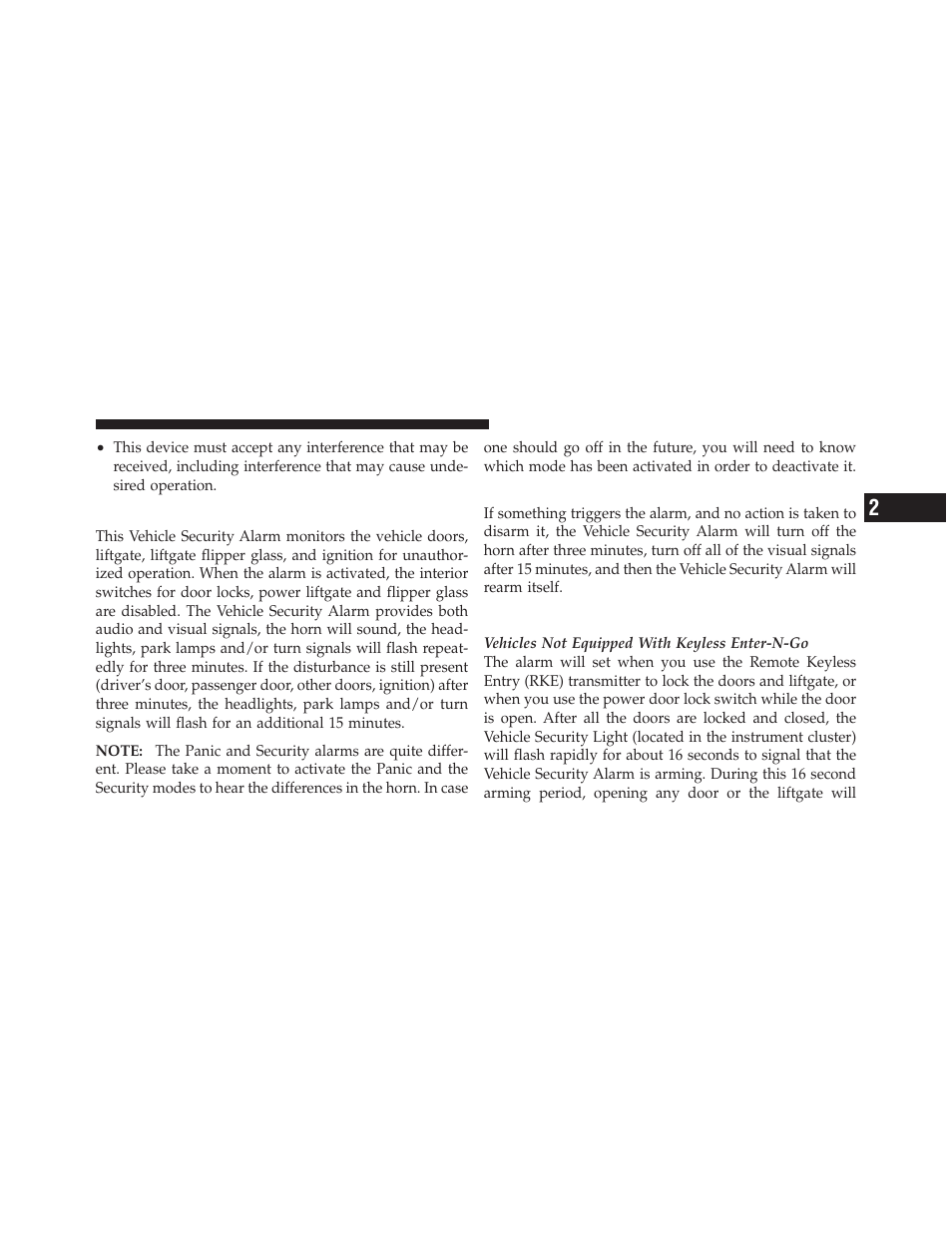 Vehicle security alarm — if equipped, Rearming the system, To arm the system | Jeep 2011 Grand Cherokee - Owner Manual User Manual | Page 23 / 587