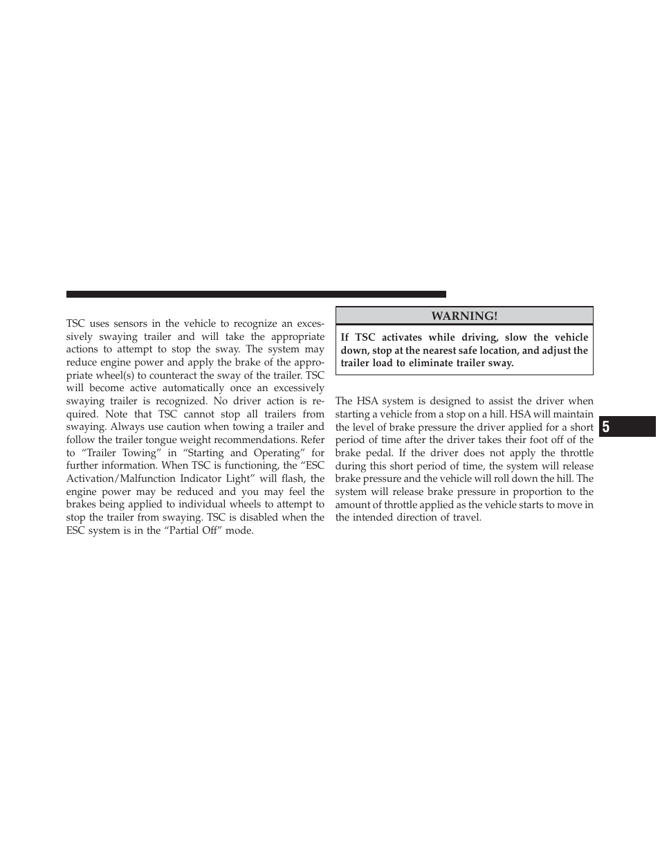 Trailer sway control (tsc), Hill start assist (hsa) | Jeep 2011 Grand Cherokee - Owner Manual User Manual | Page 389 / 587