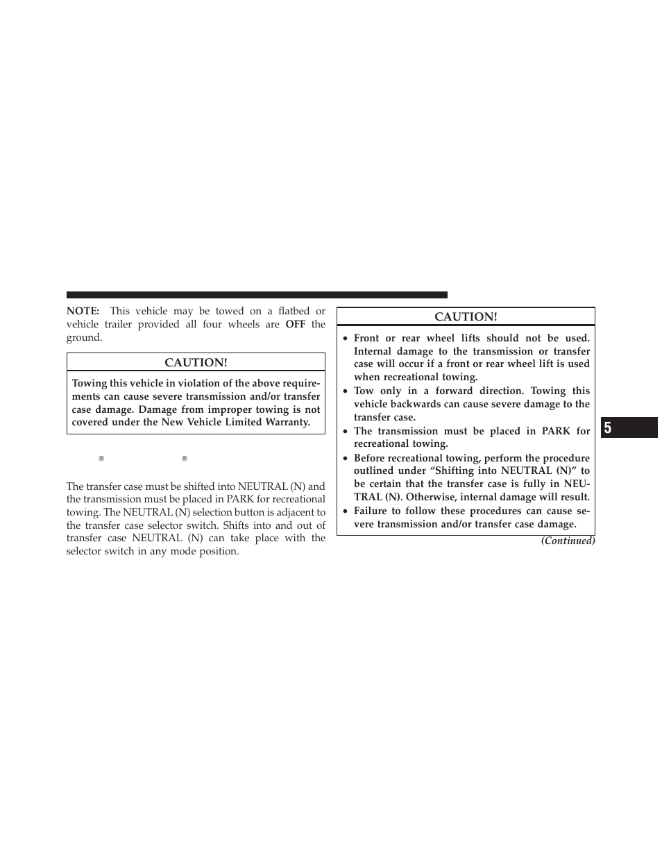 Recreational towing — quadra, Trac ii, Quadra–drive௡ ii four-wheel | Drive models | Jeep 2011 Grand Cherokee - Owner Manual User Manual | Page 457 / 587