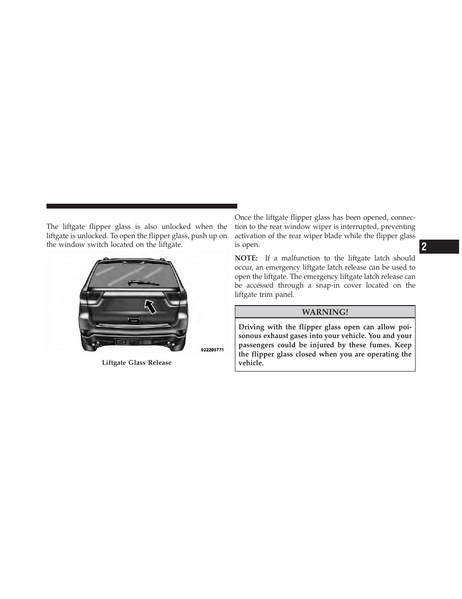 Liftgate flipper glass | Jeep 2011 Grand Cherokee - Owner Manual User Manual | Page 47 / 587