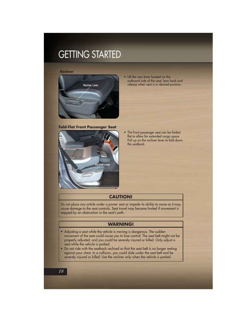Fold-flat front passenger seat, Getting started | Jeep 2011 Grand Cherokee - User Guide User Manual | Page 20 / 100
