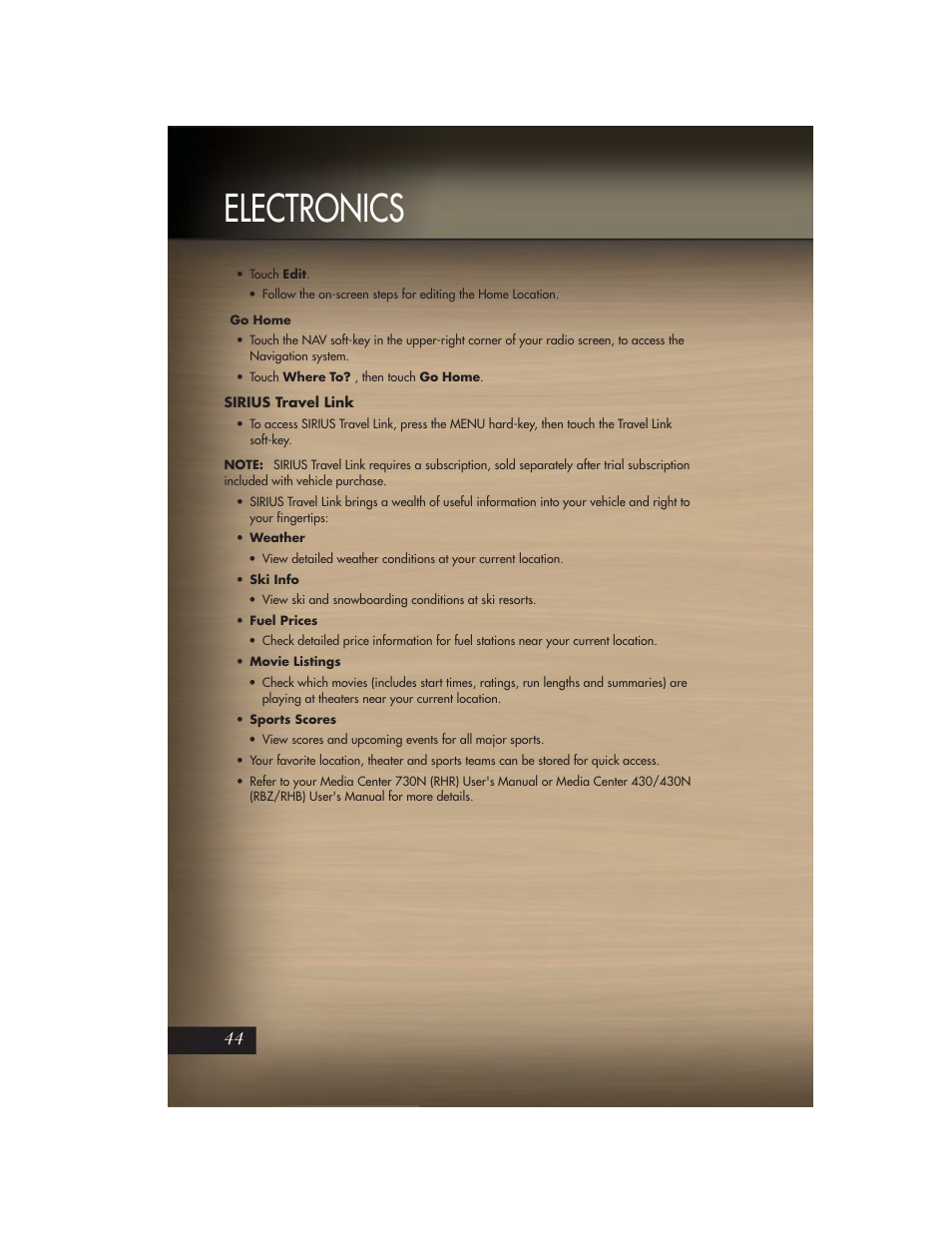 Sirius travel link, Electronics | Jeep 2011 Grand Cherokee - User Guide User Manual | Page 46 / 100