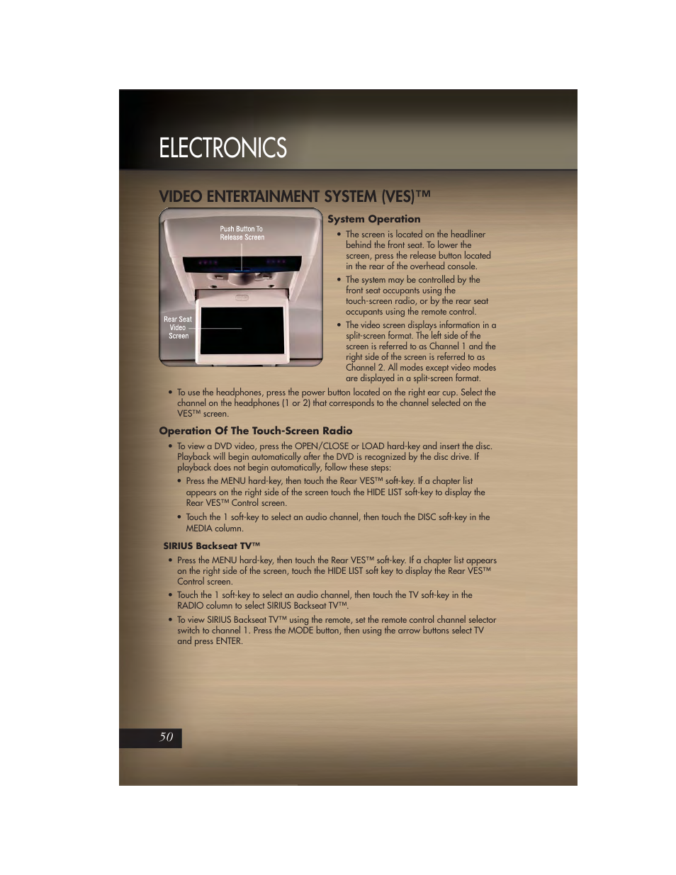 Video entertainment system (ves), System operation, Operation of the touch-screen radio | Electronics | Jeep 2011 Grand Cherokee - User Guide User Manual | Page 52 / 100